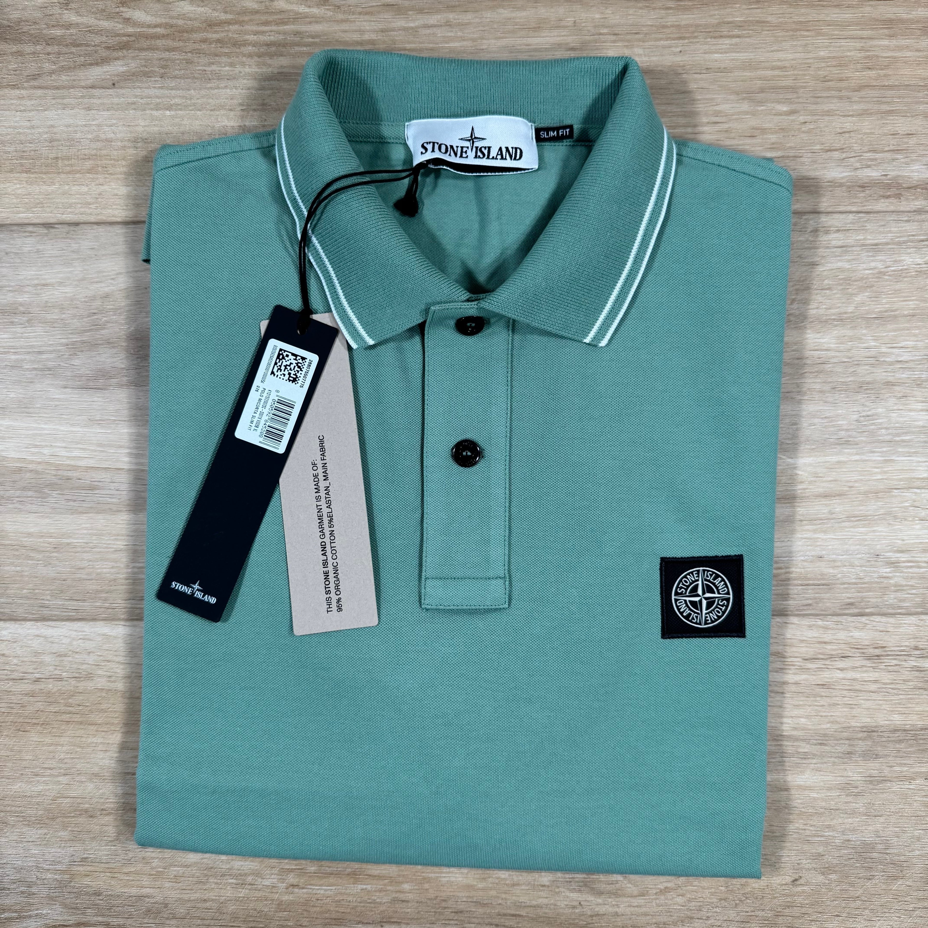 Stone Island Organic Cotton Pique Polo Shirt in Mint Ironleague