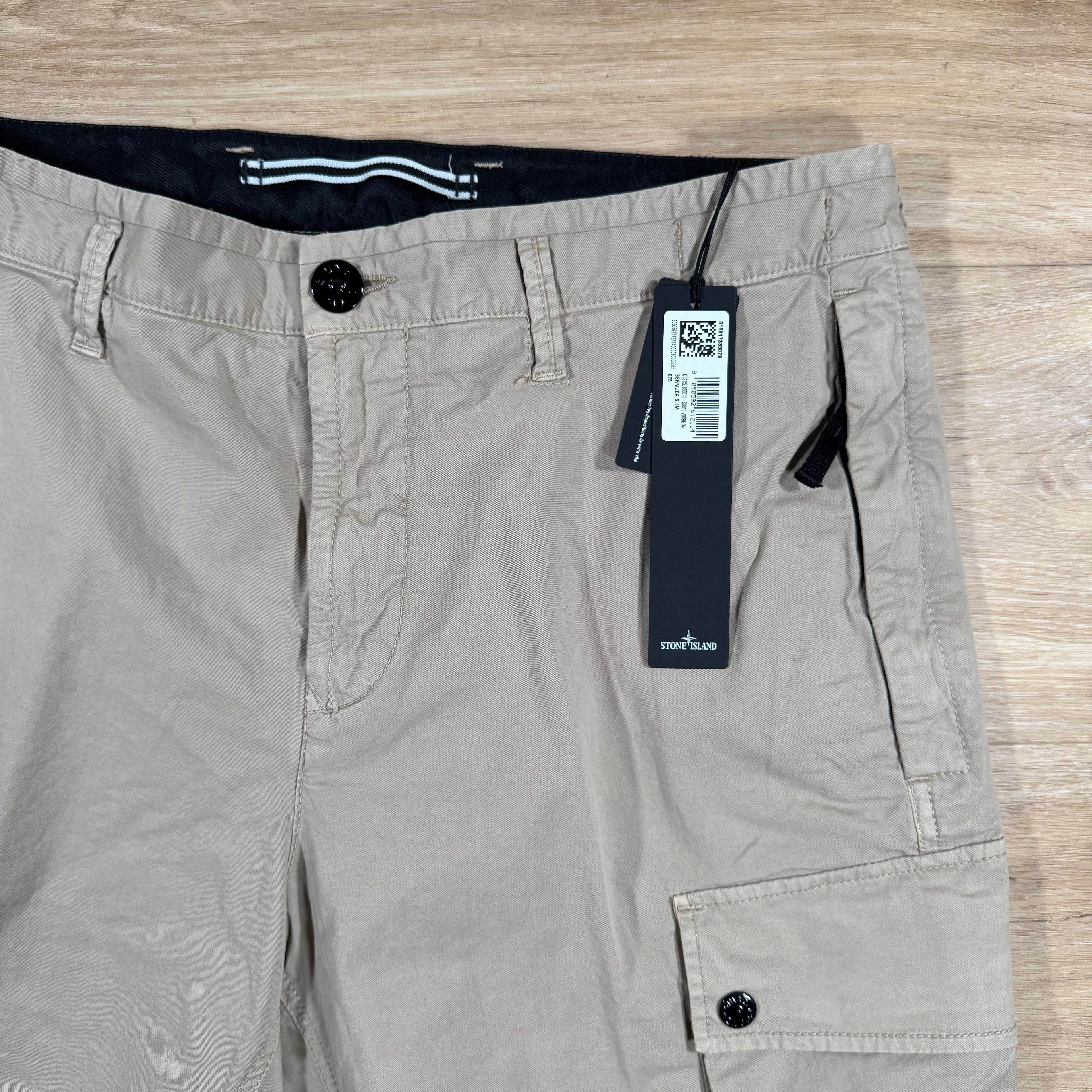 Stone Island Supima Twill Stretch-TC Cargo Bermuda Shorts in Desert Ironleague
