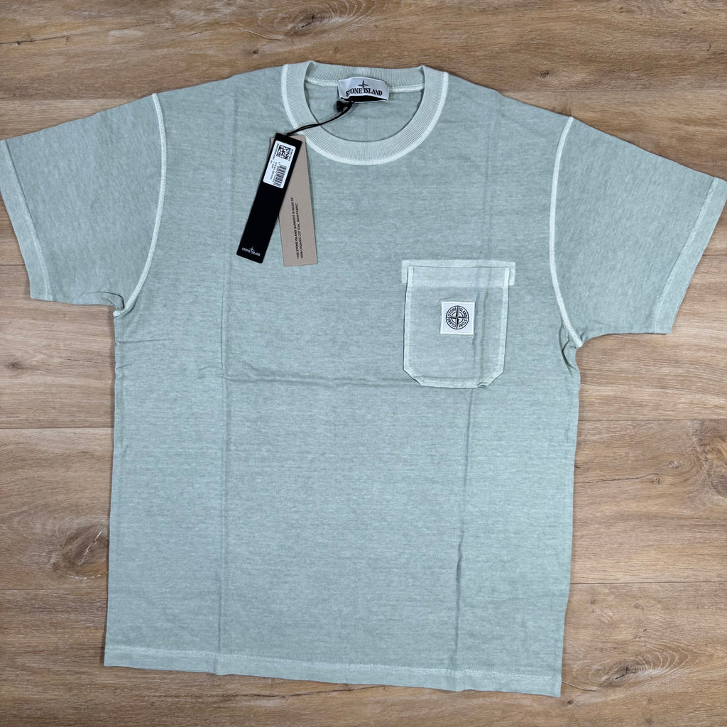 Stone Island Organic Cotton Fissato Effect T-Shirt in Green Grey Ironleague