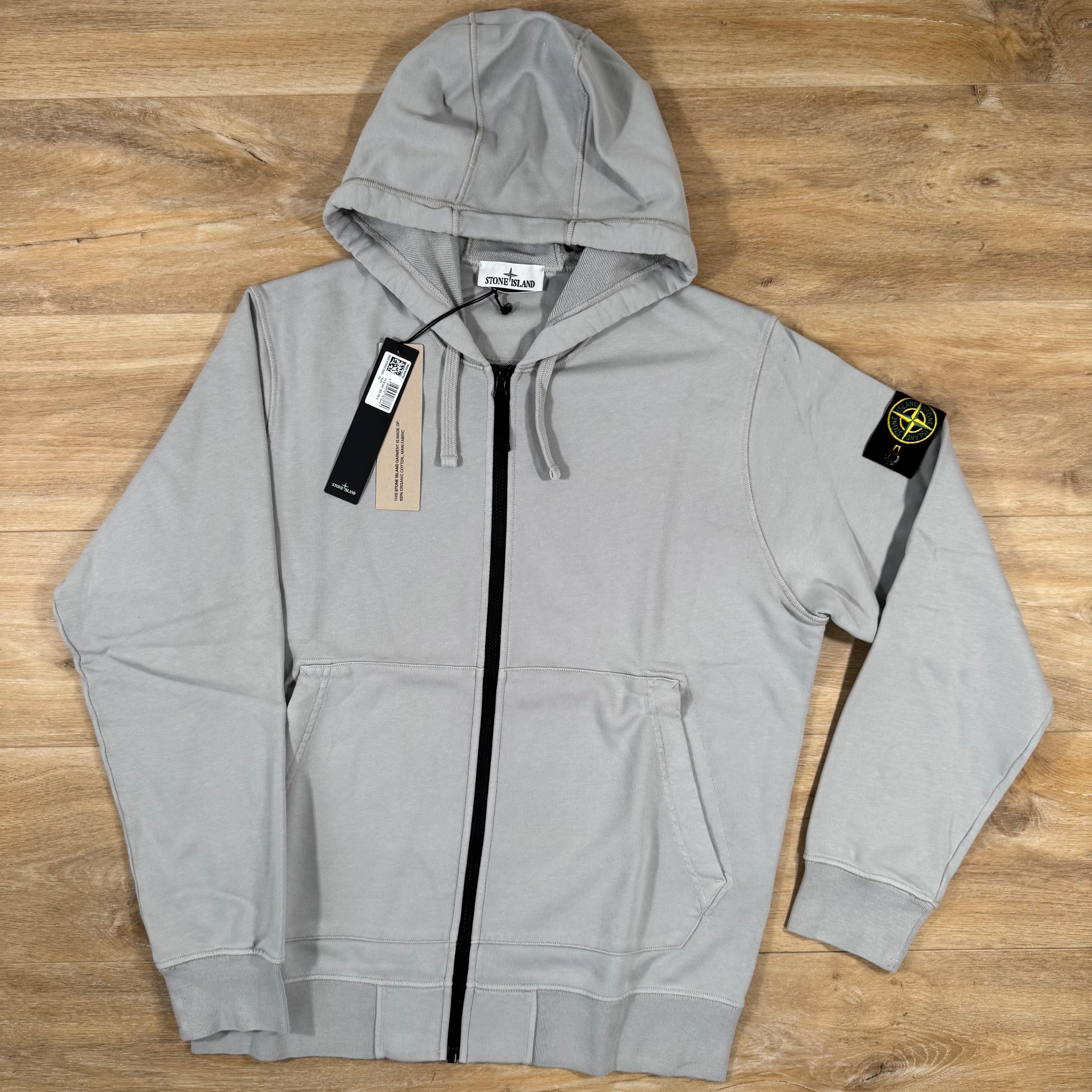 Stone Island Organic Cotton Fleece Zip Hoodie in Pearl Grey Ironleague