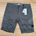 CP Company Stretch Sateen Lens Cargo Shorts in Smoked Pearl Ironleague