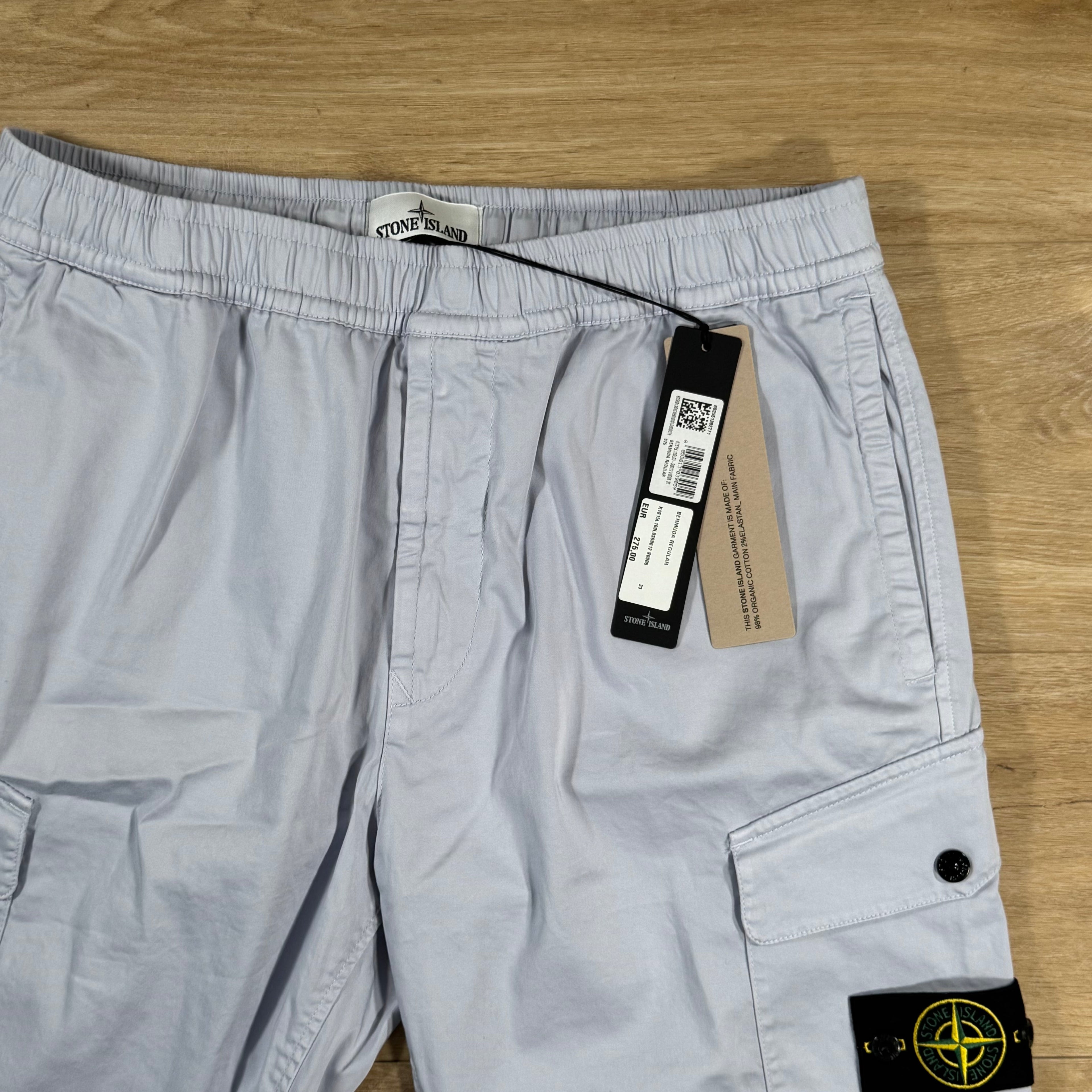 Stone Island Organic Stretch Cotton Cargo Bermuda Shorts in Lilac Ironleague