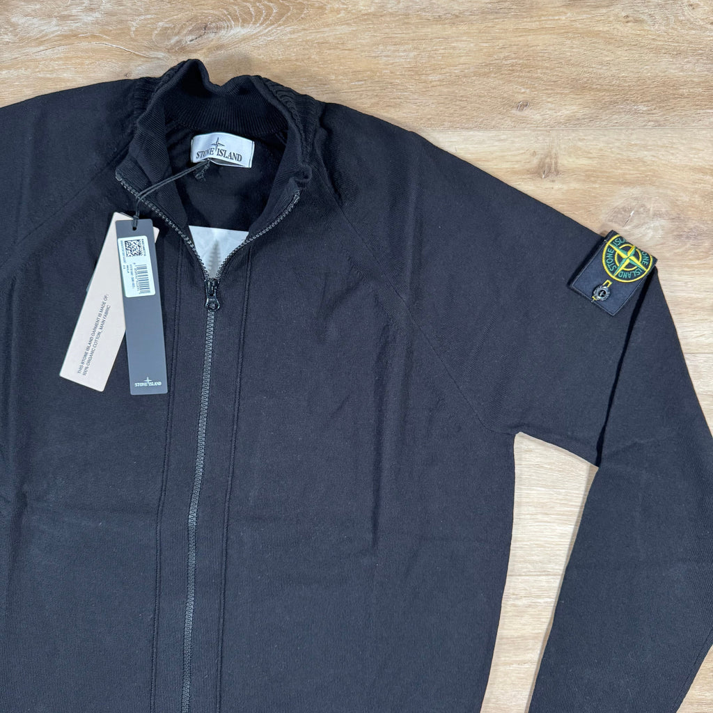 Stone Island Light Organic Cotton Knit Cardigan in Black Ironleague