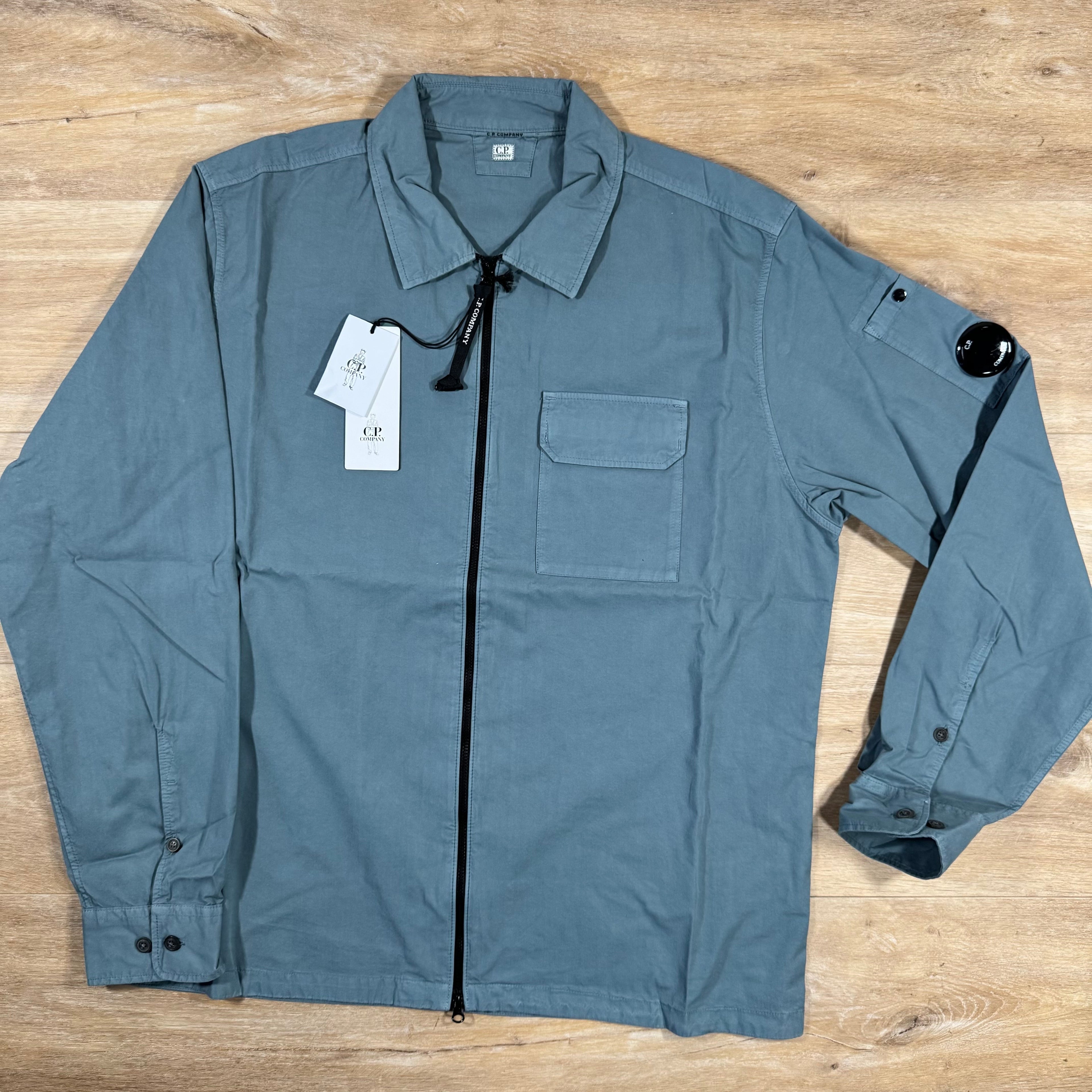 CP Company Organic Gabardine Lens Overshirt in Stormy Weather - Blue Ironleague
