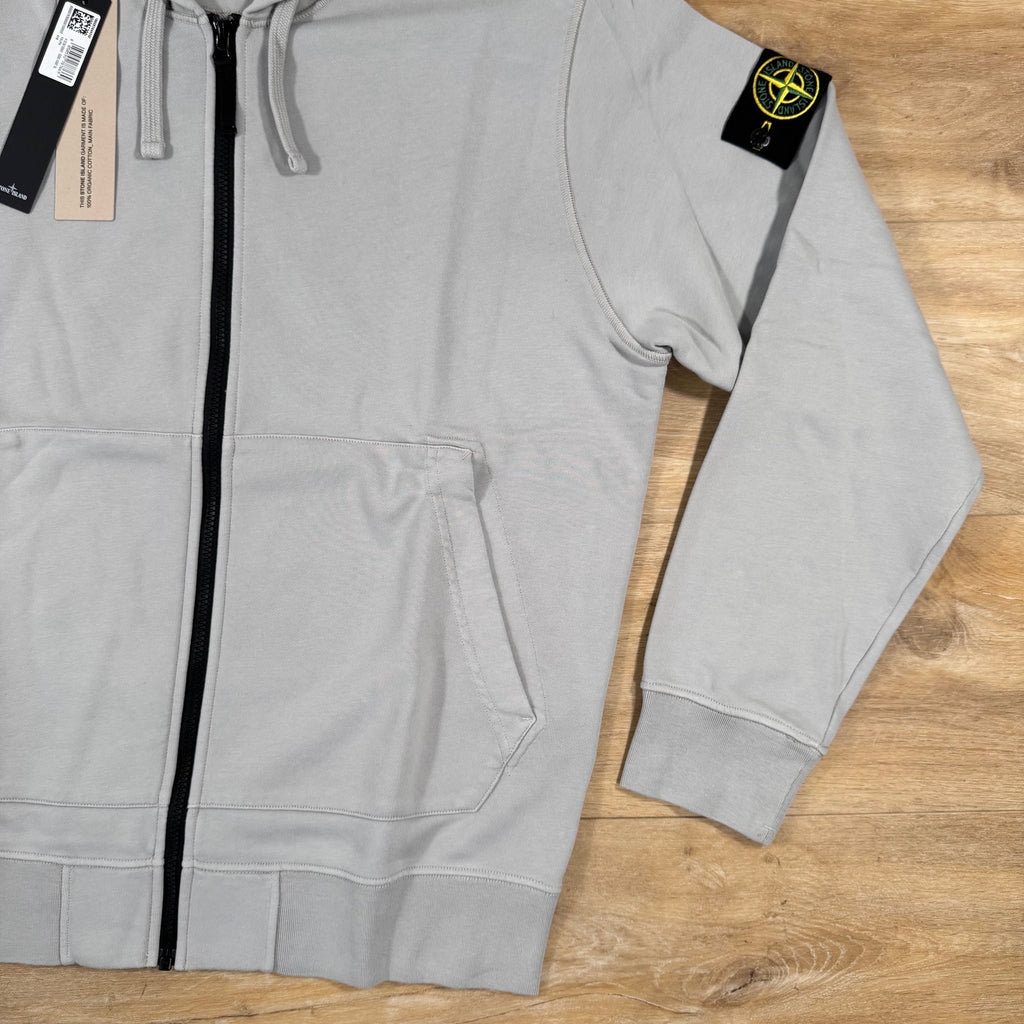 Stone Island Organic Cotton Fleece Zip Hoodie in Pearl Grey Ironleague