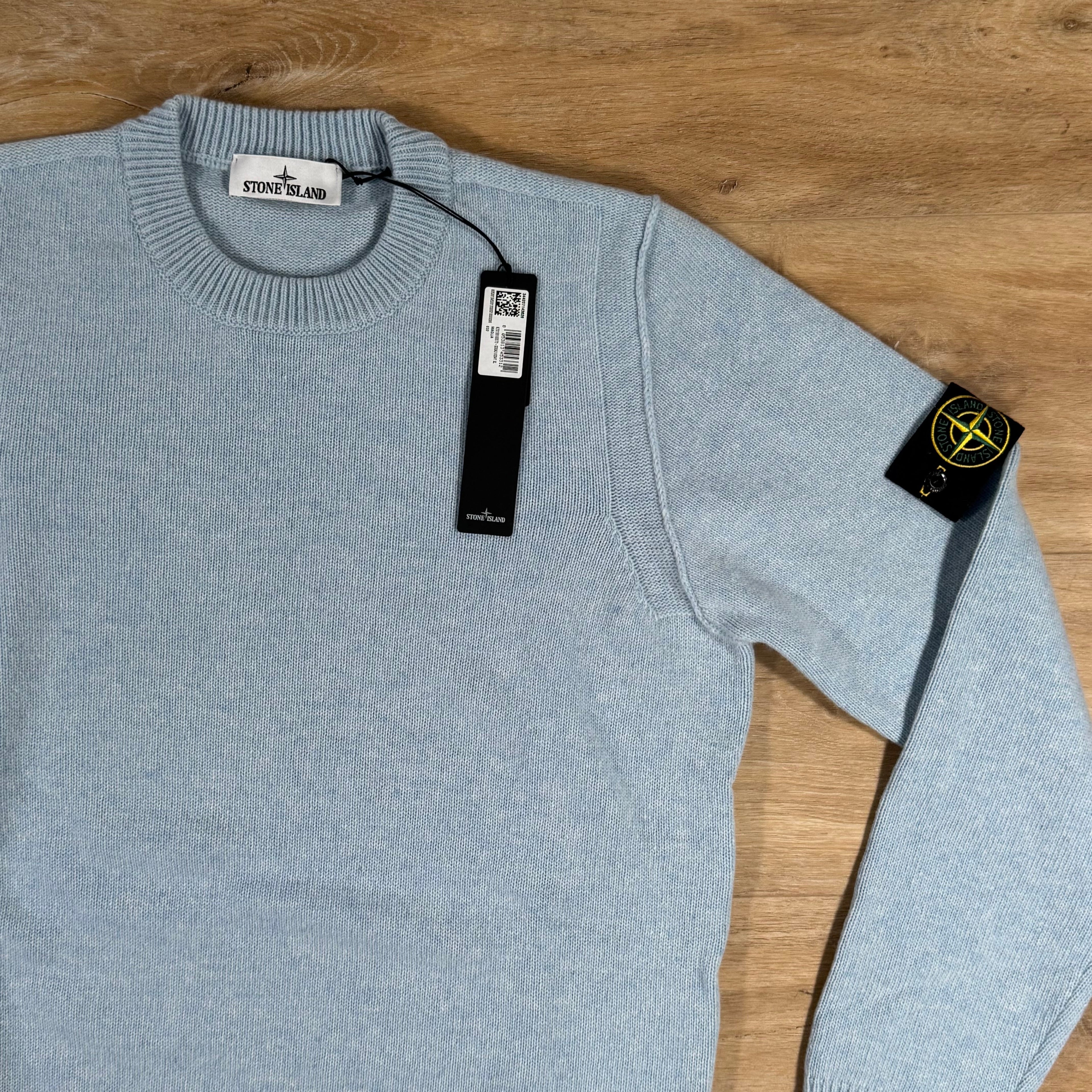 Stone Island Lambswool Crewneck Jumper in Sky Blue Ironleague