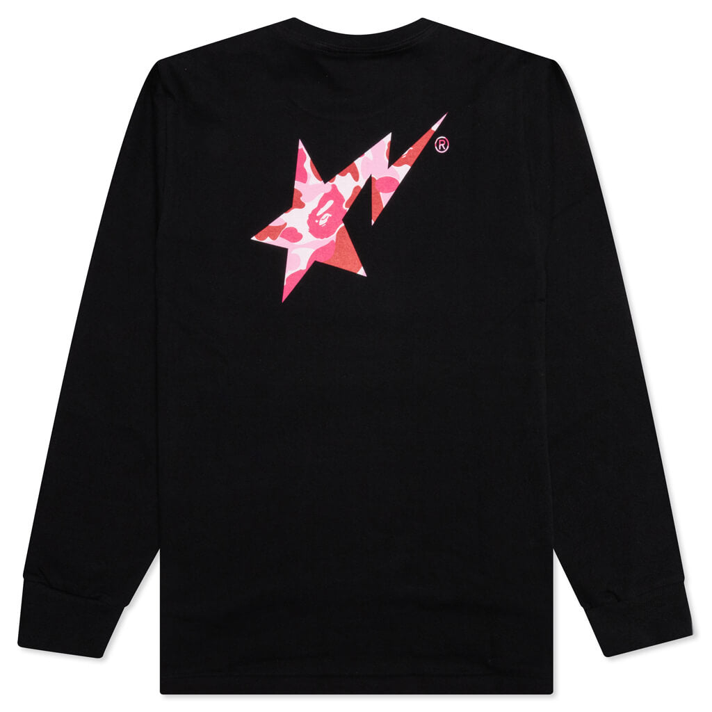 A BATHING APE Abc Camo Bape Sta Logo L/S Tee - Black/Pink