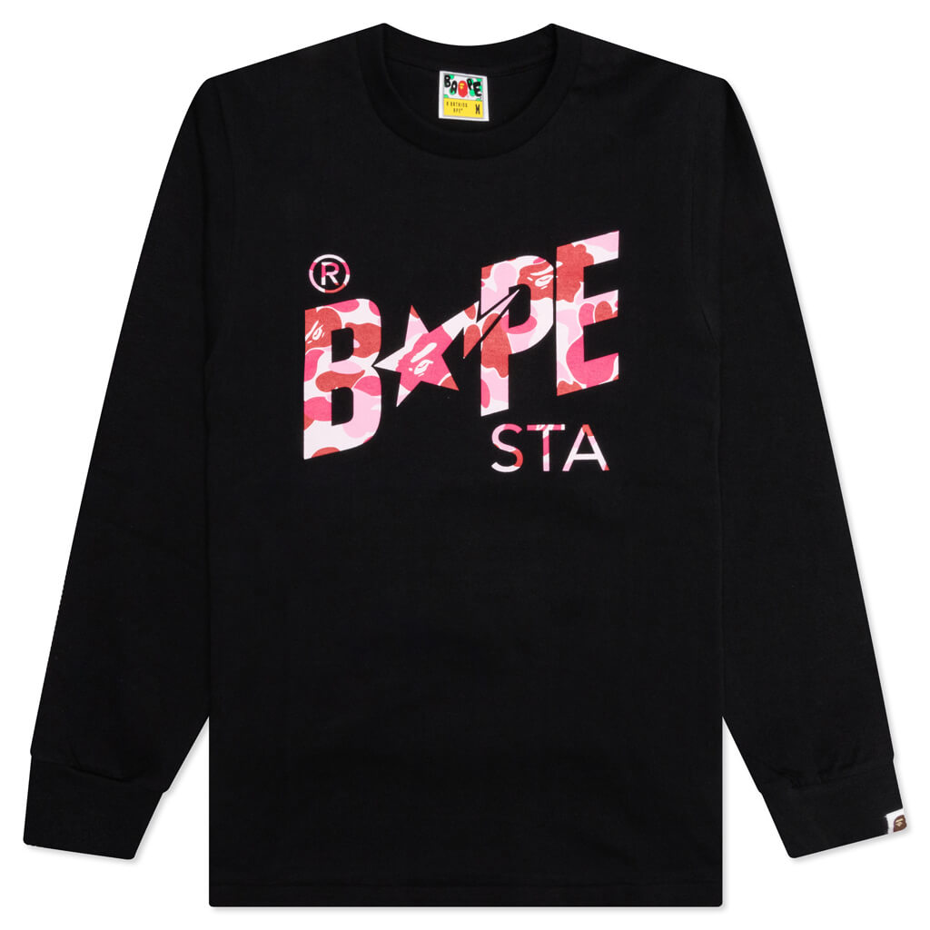 A BATHING APE Abc Camo Bape Sta Logo L/S Tee - Black/Pink