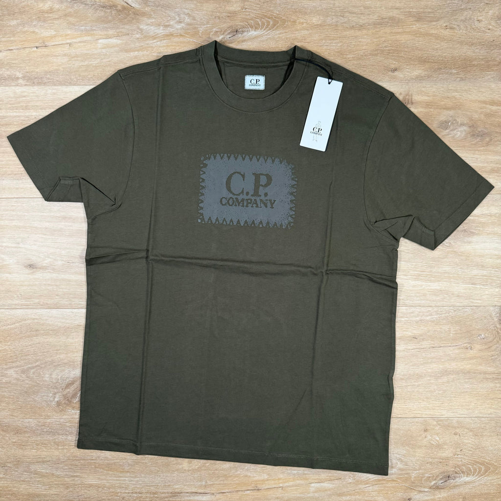 CP Company Stitch Block Logo T-Shirt in Ivy Green Ironleague