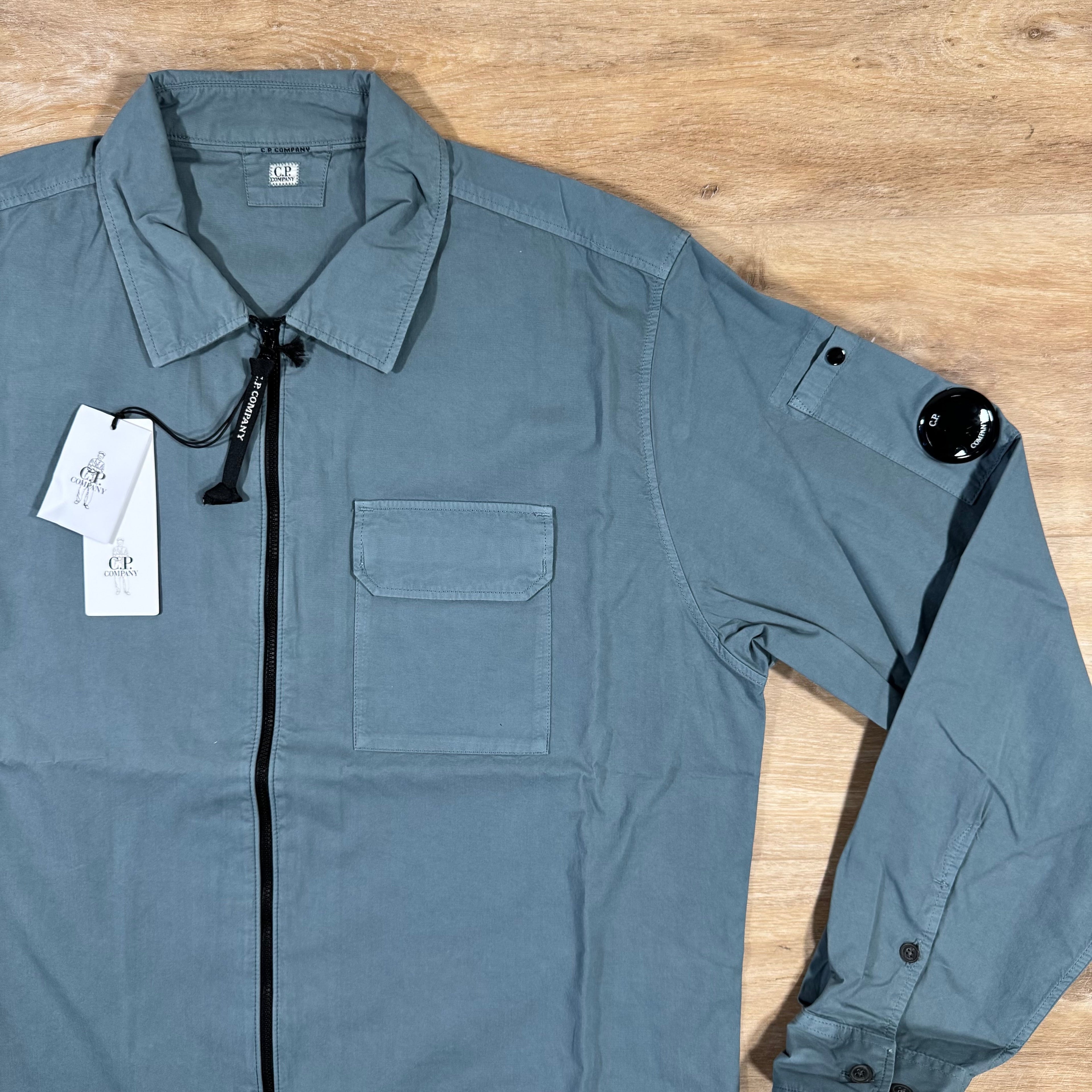 CP Company Organic Gabardine Lens Overshirt in Stormy Weather - Blue Ironleague