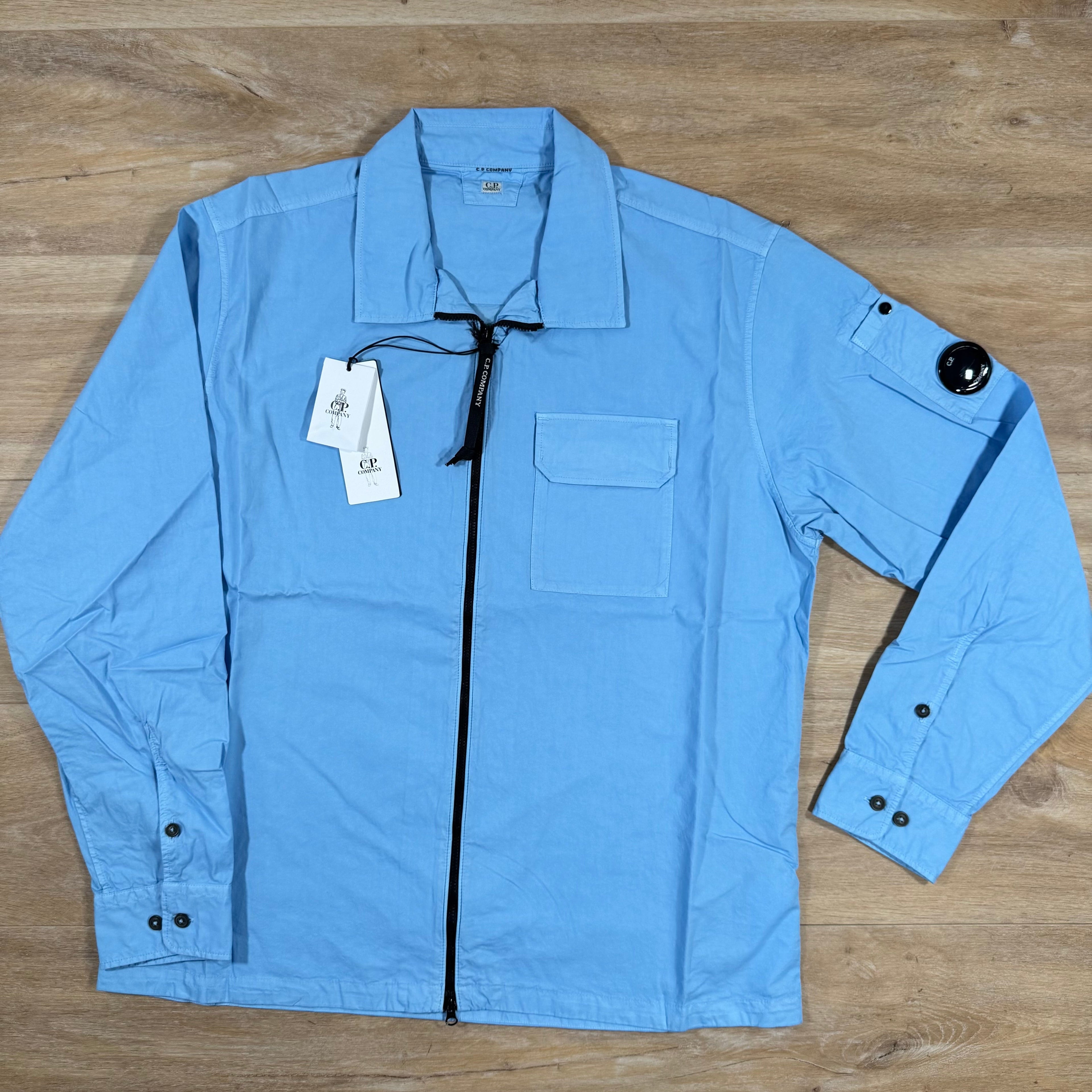 CP Company Organic Gabardine Lens Overshirt in Cerulean - Light Blue Ironleague