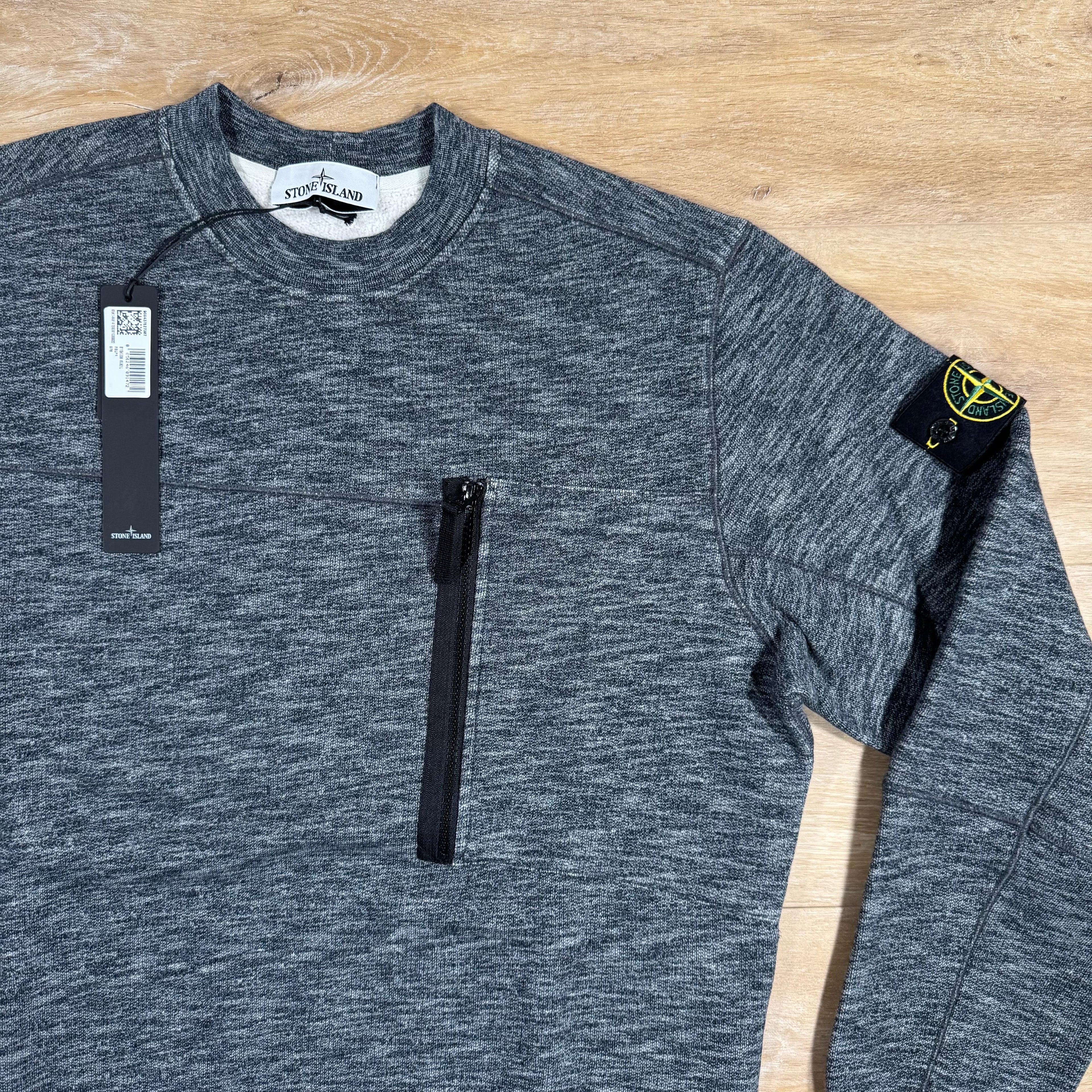 Stone Island Mouline Cotton Zip Pocket Sweatshirt in Lead Grey Ironleague
