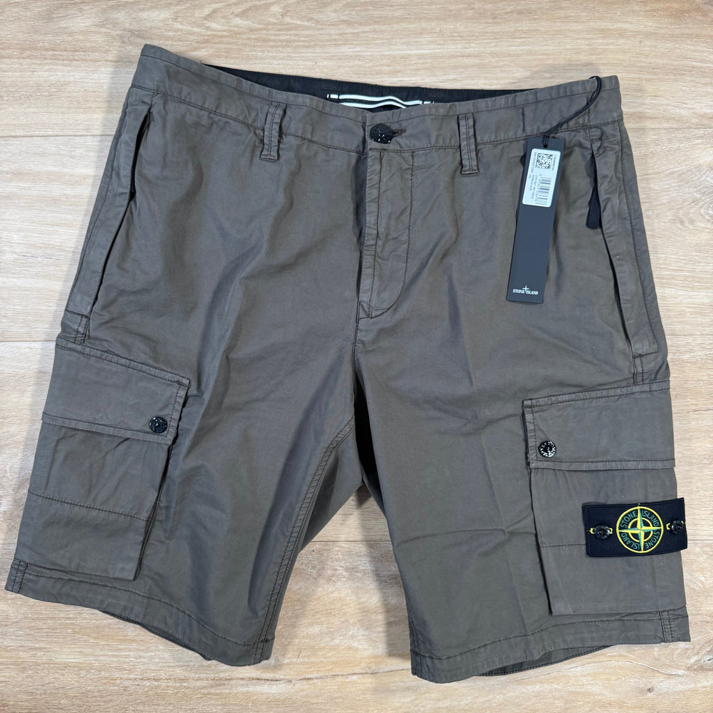 Stone Island Supima Twill Stretch-TC Cargo Bermuda Shorts in Military Green Ironleague