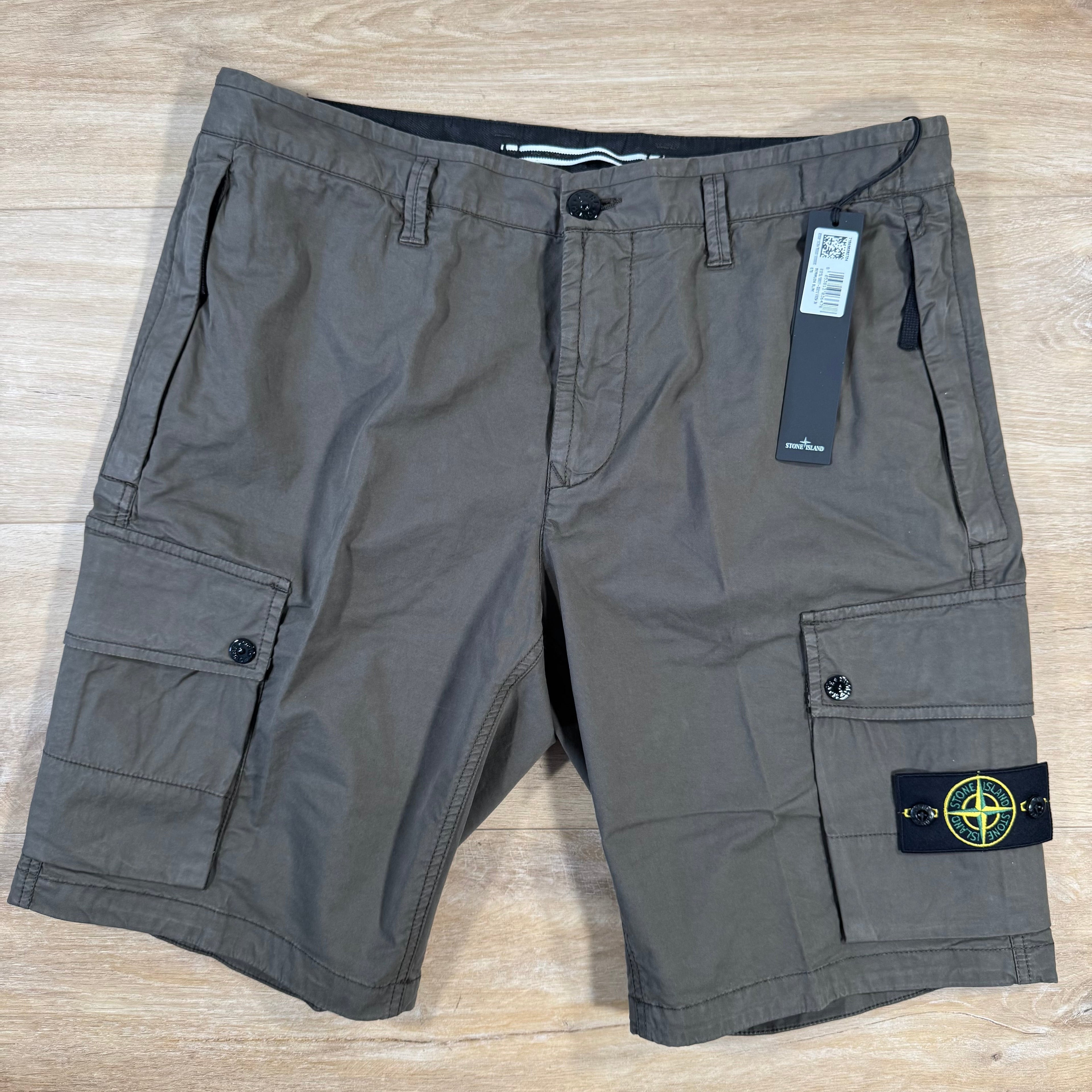 Stone Island Supima Twill Stretch-TC Cargo Bermuda Shorts in Military Green Ironleague