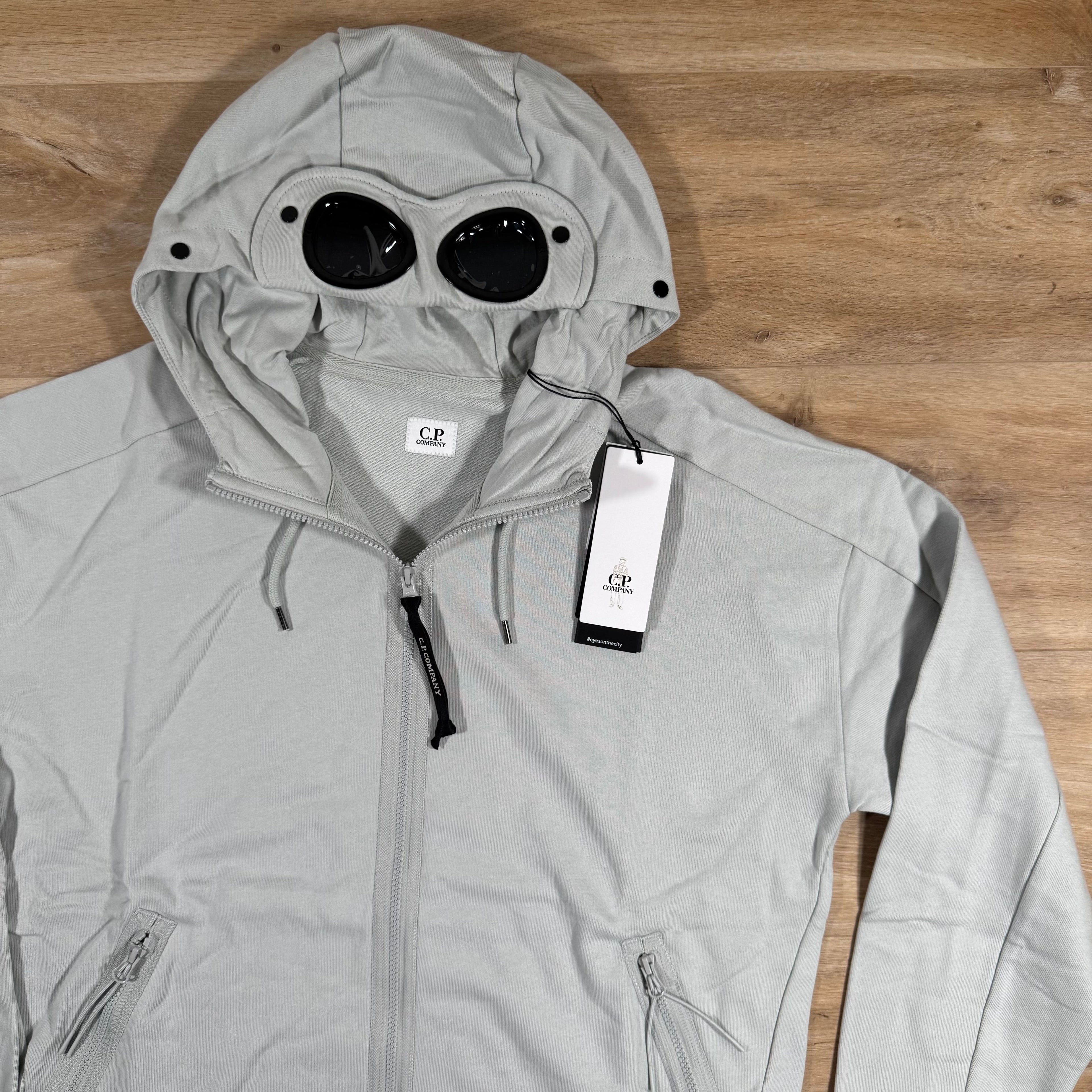 CP Company Diagonal Raised Fleece Goggle Hoodie in Blue Fox - Grey Ironleague