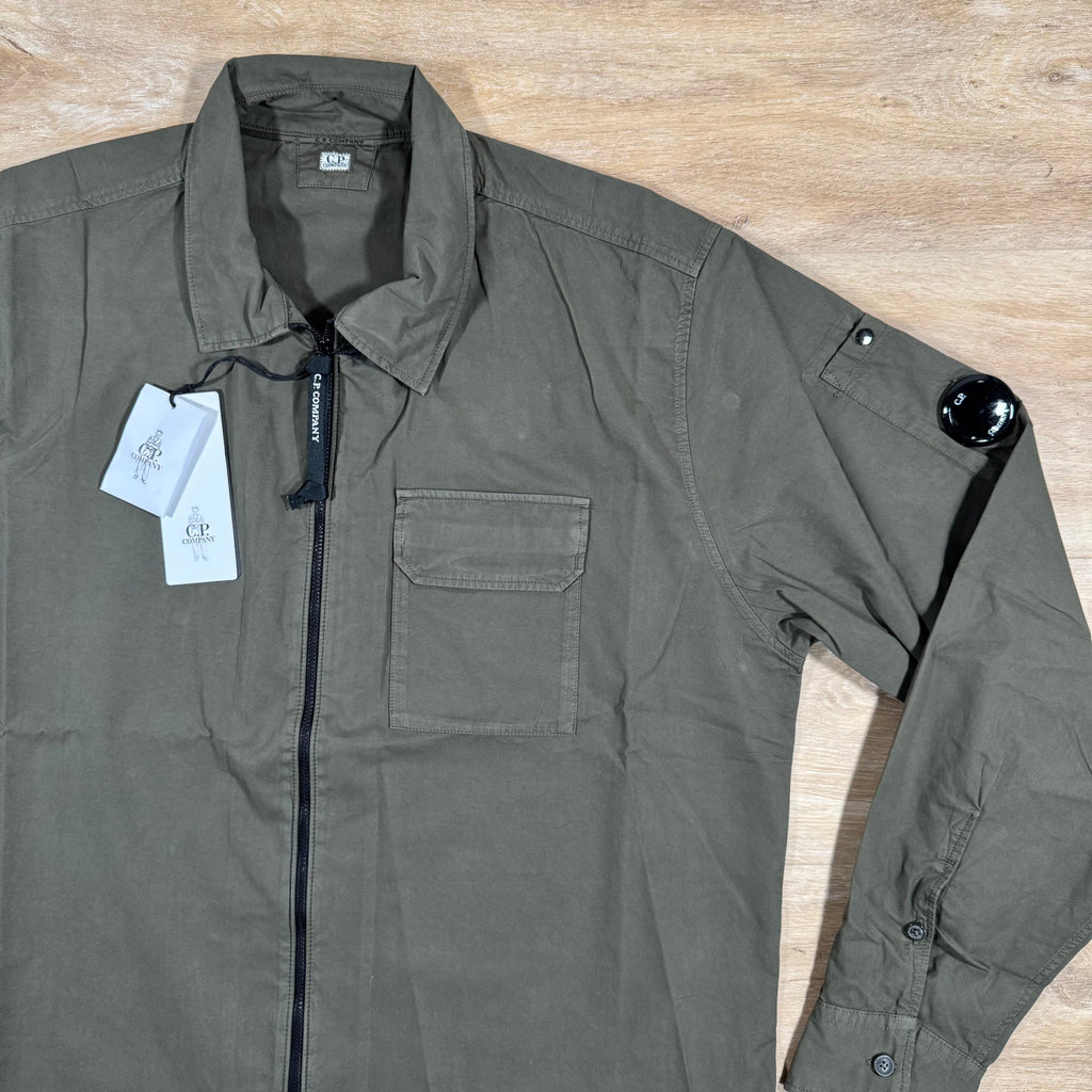 CP Company Organic Gabardine Lens Overshirt in Ivy Green Ironleague