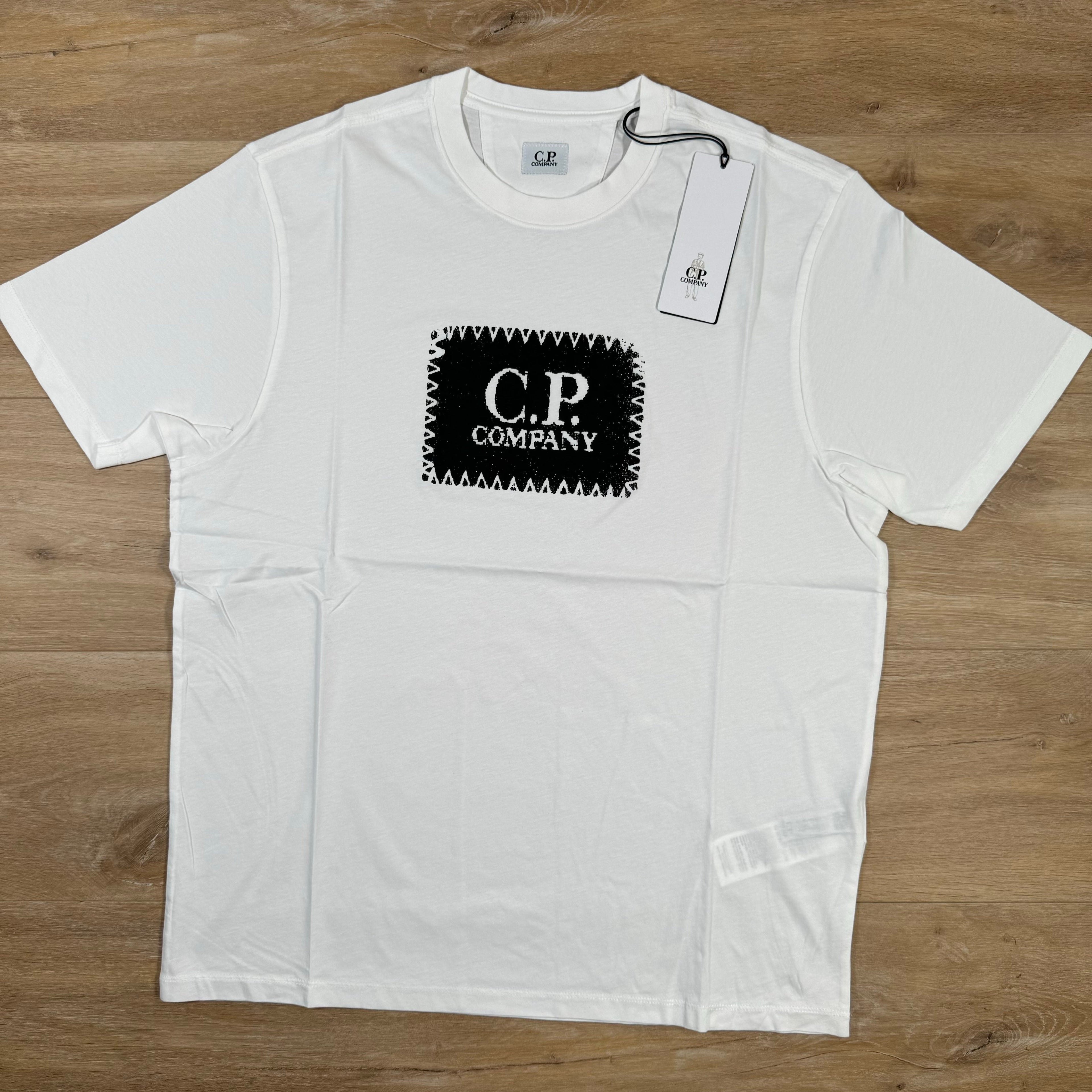 CP Company Stitch Block Logo T-Shirt in Gauze White Ironleague