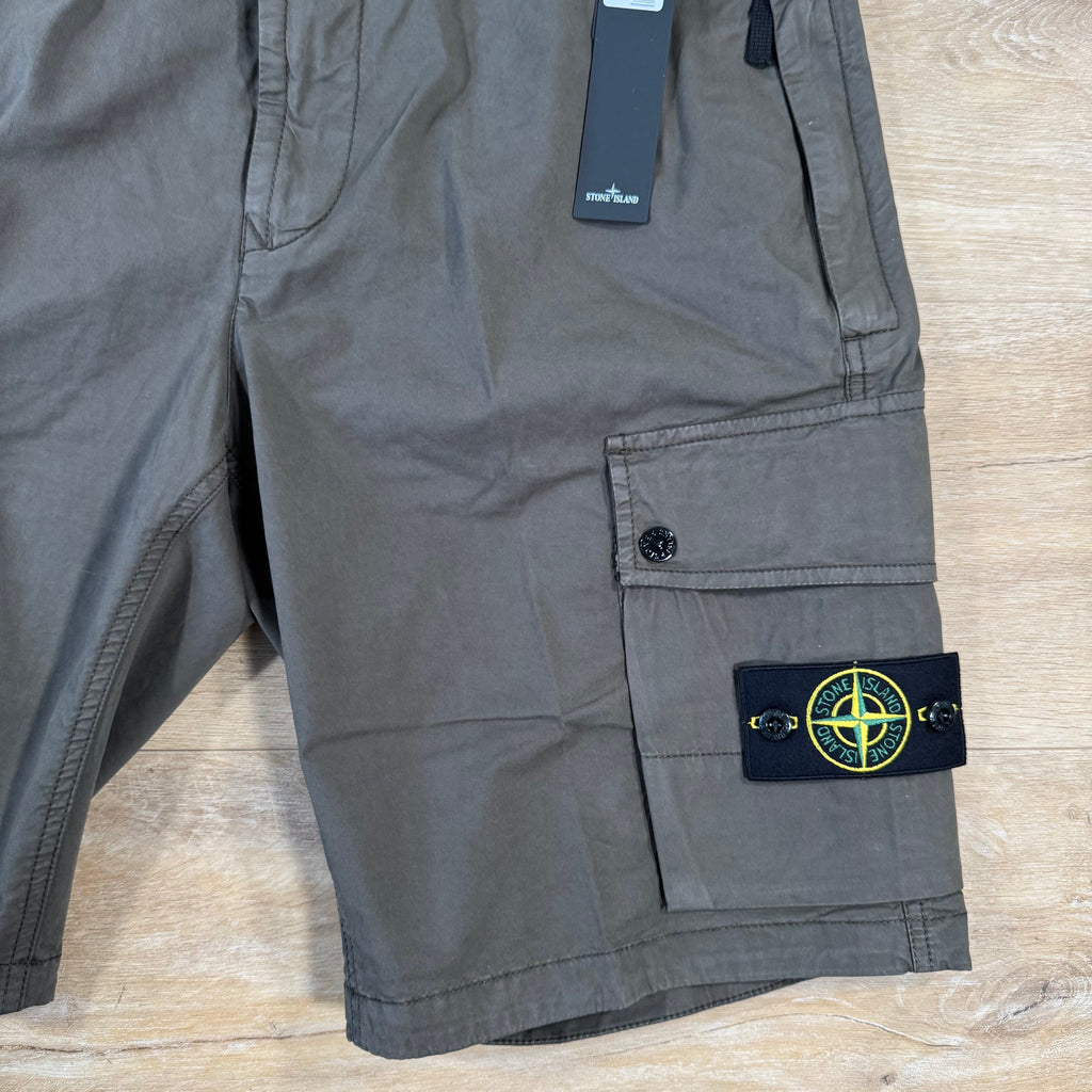 Stone Island Supima Twill Stretch-TC Cargo Bermuda Shorts in Military Green Ironleague