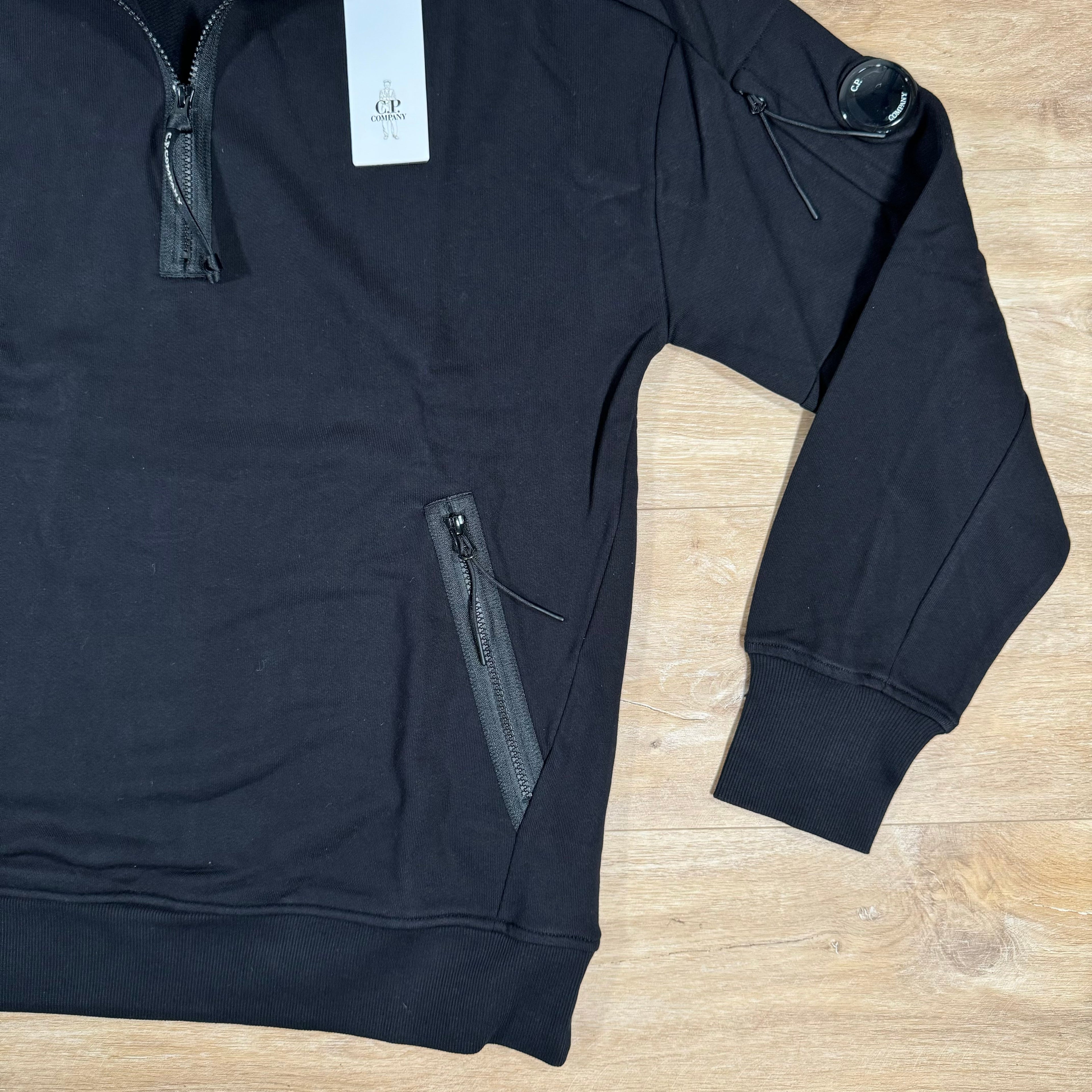 CP Company Diagonal Raised Half-Zipped Lens Sweatshirt in Black Ironleague