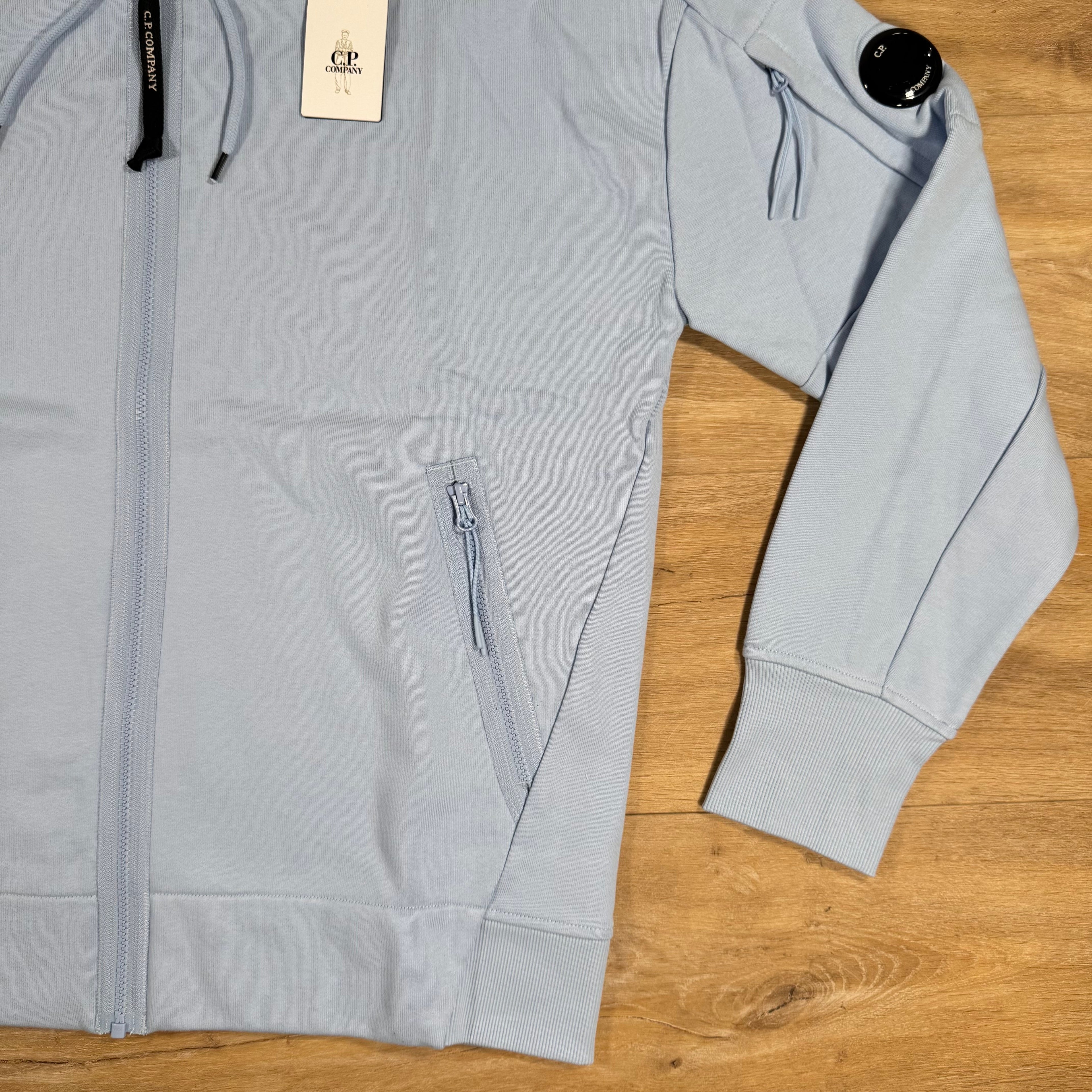 CP Company Diagonal Raised Zipped Lens Hoodie in Cerulean - Light Blue Ironleague