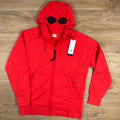 CP Company Diagonal Raised Fleece Goggle Hoodie in Poinciana Orange Ironleague