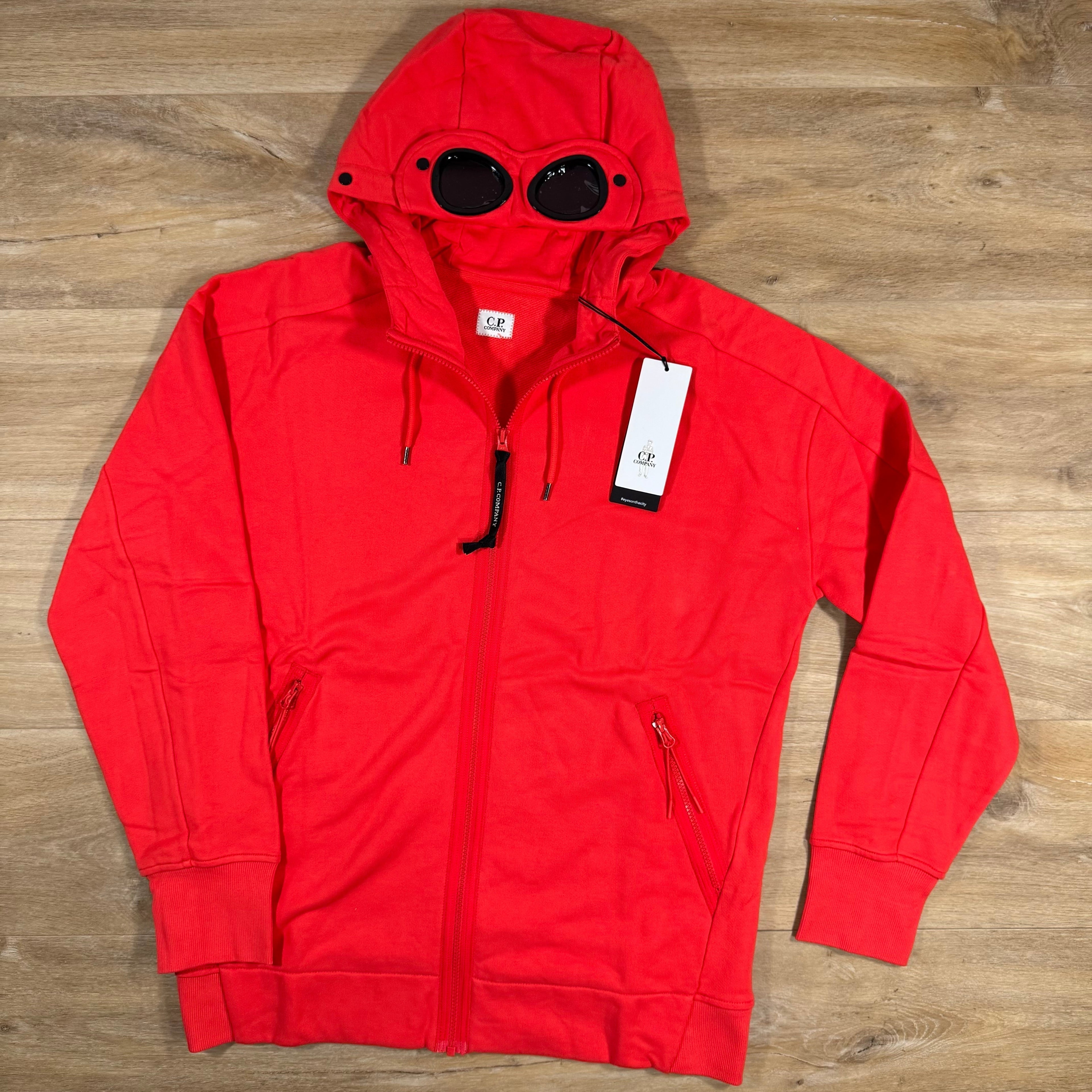 CP Company Diagonal Raised Fleece Goggle Hoodie in Poinciana Orange Ironleague