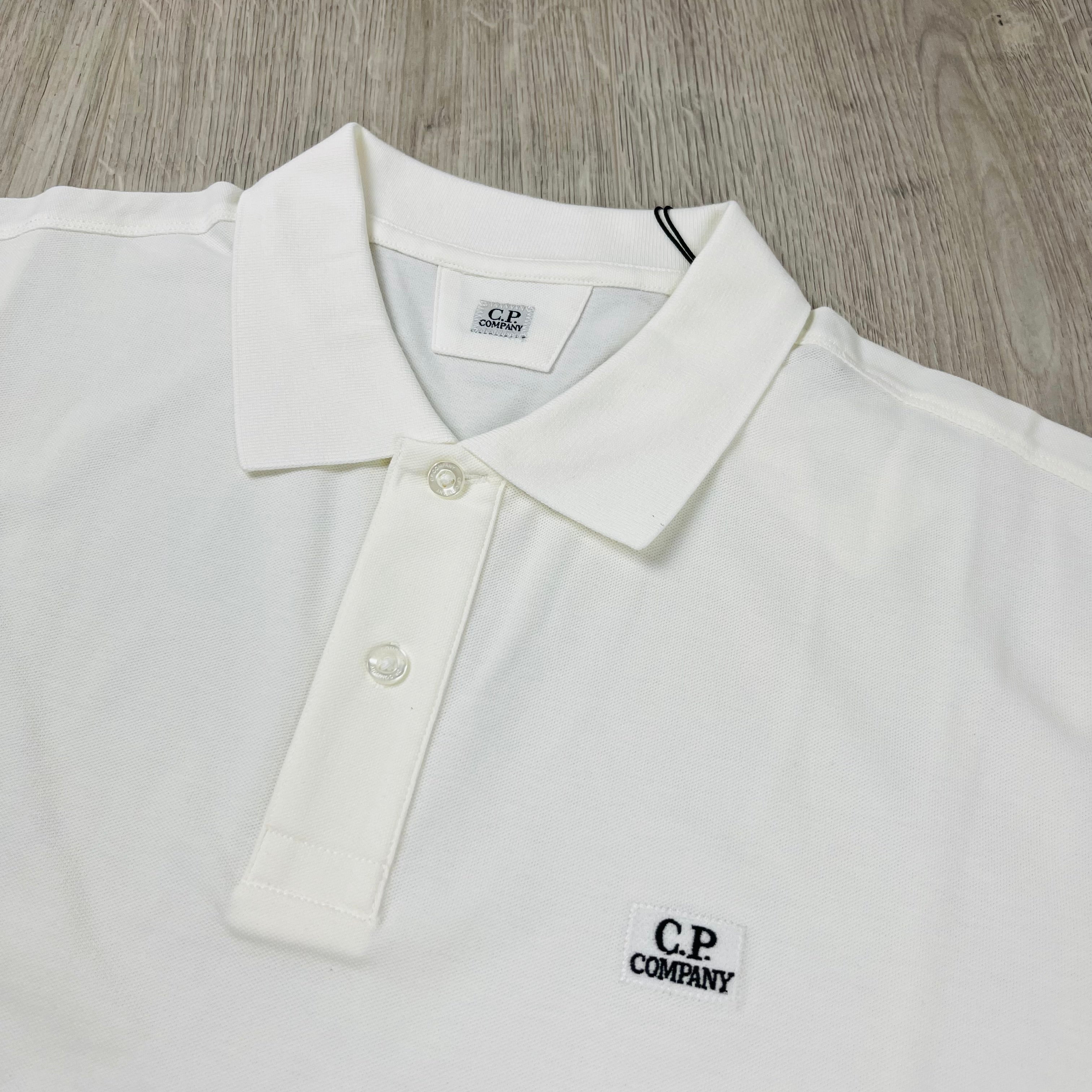 CP Company Piquet Polo Shirt - White Ironleague