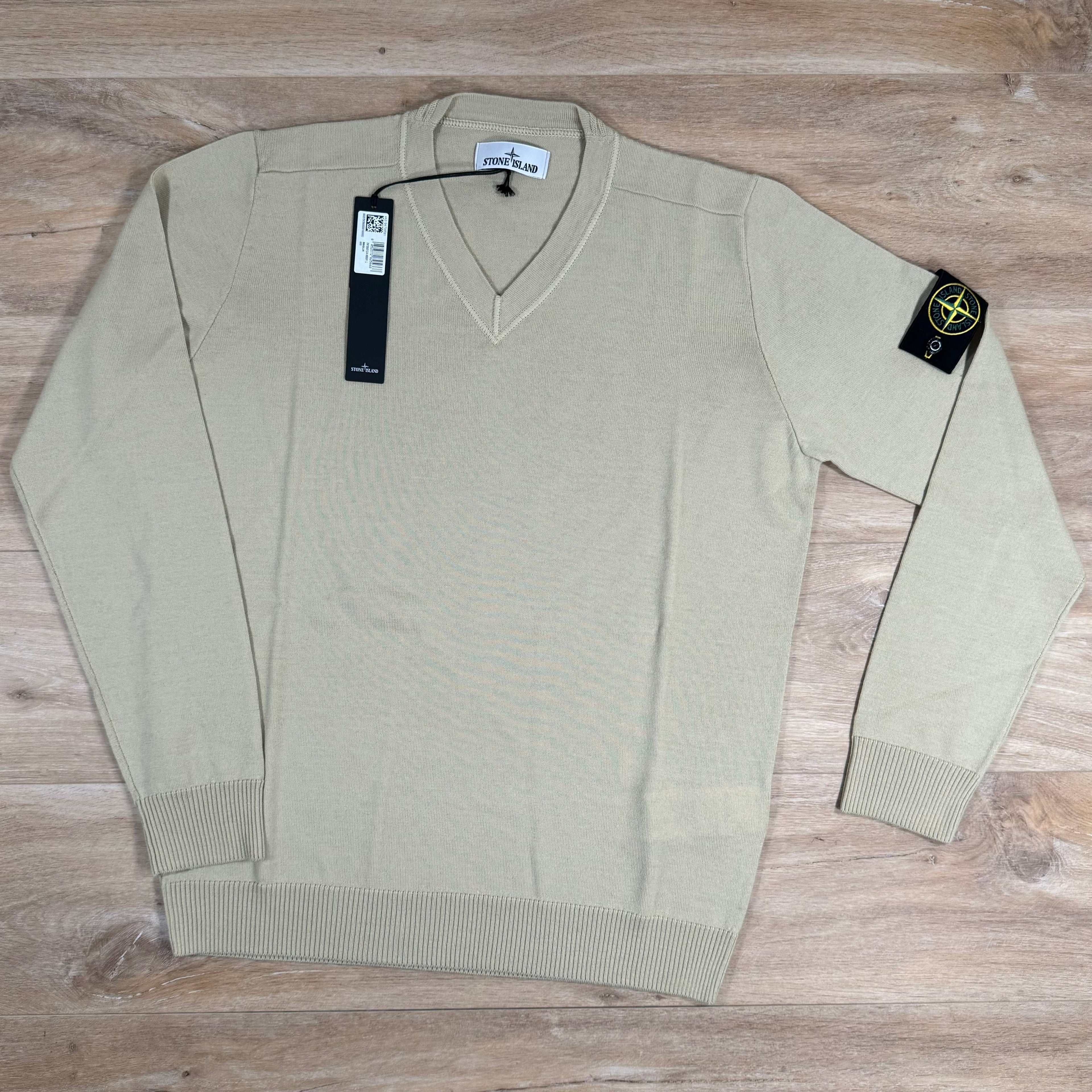 Stone Island V-Neck Knit Sweatshirt in Ecru Ironleague