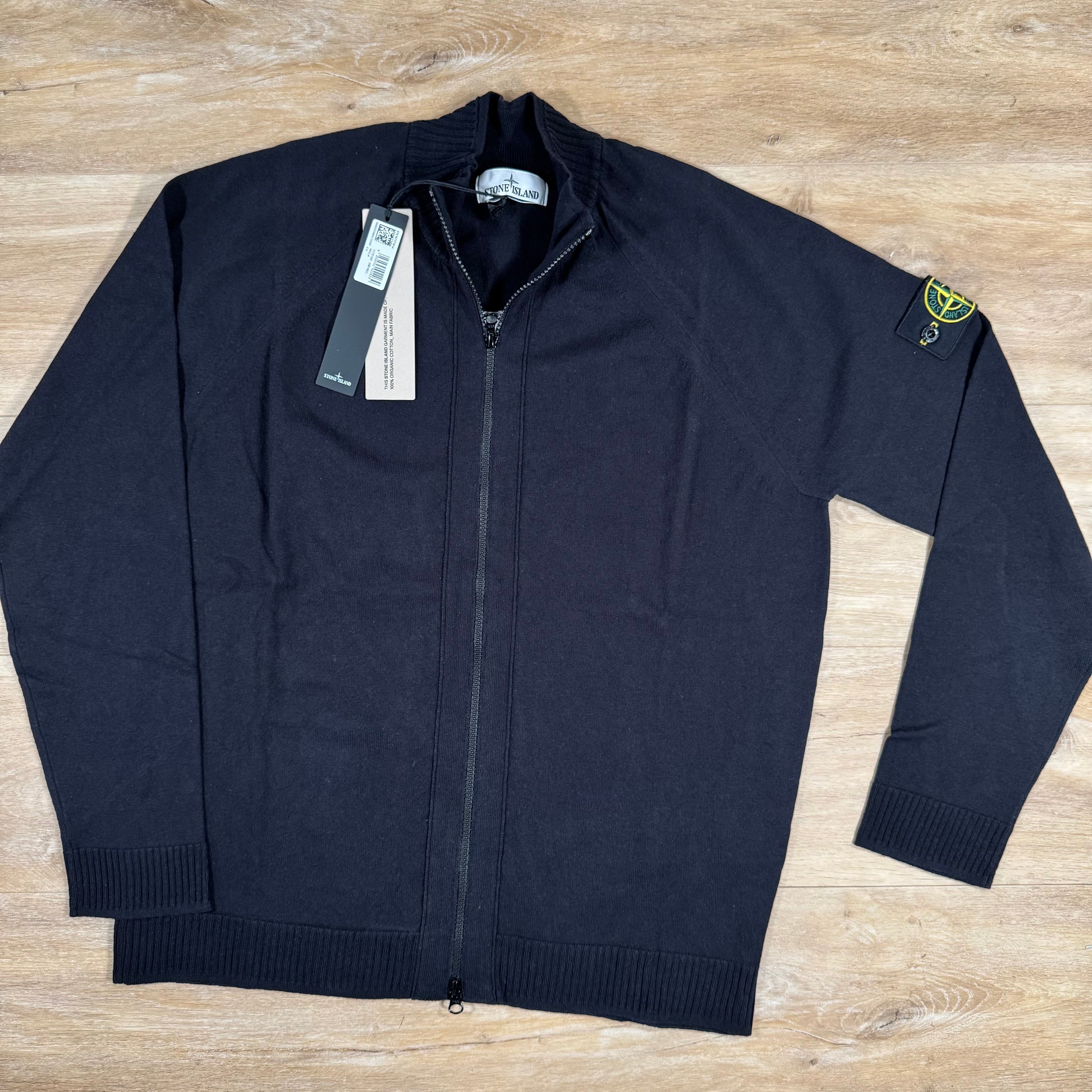 Stone Island Light Organic Cotton Knit Cardigan in Navy Ironleague