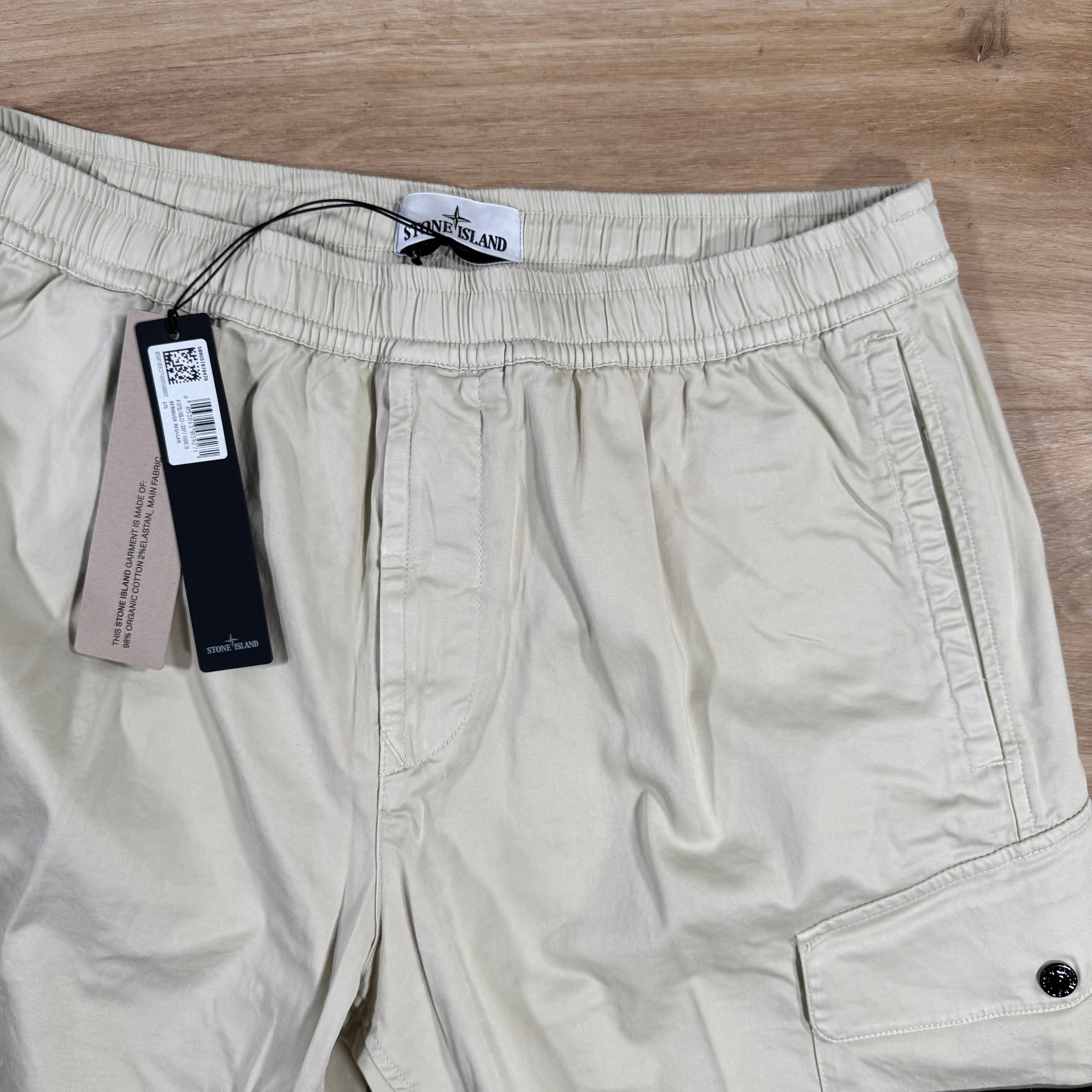 Stone Island Organic Stretch Cotton Cargo Bermuda Shorts in Sand Ironleague