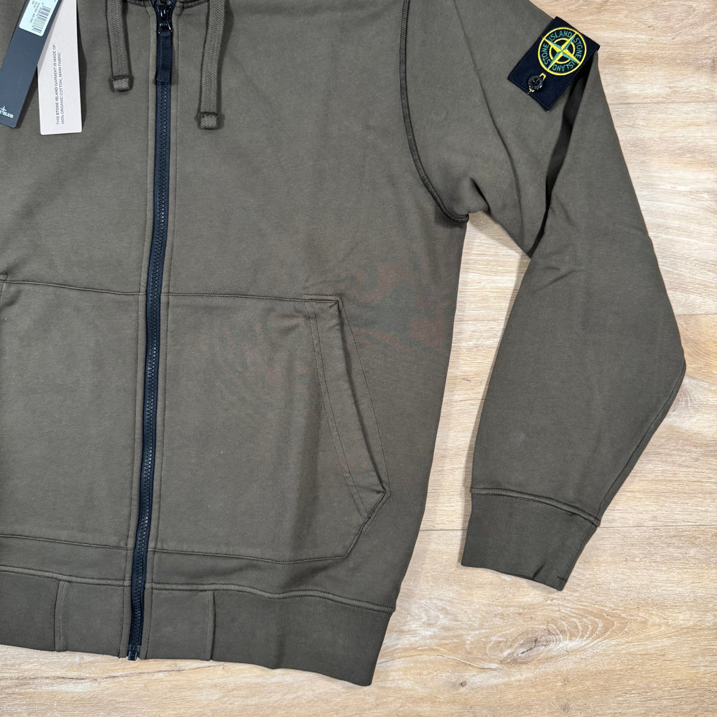 Stone Island Organic Cotton Fleece Zip Hoodie in Military Green Ironleague