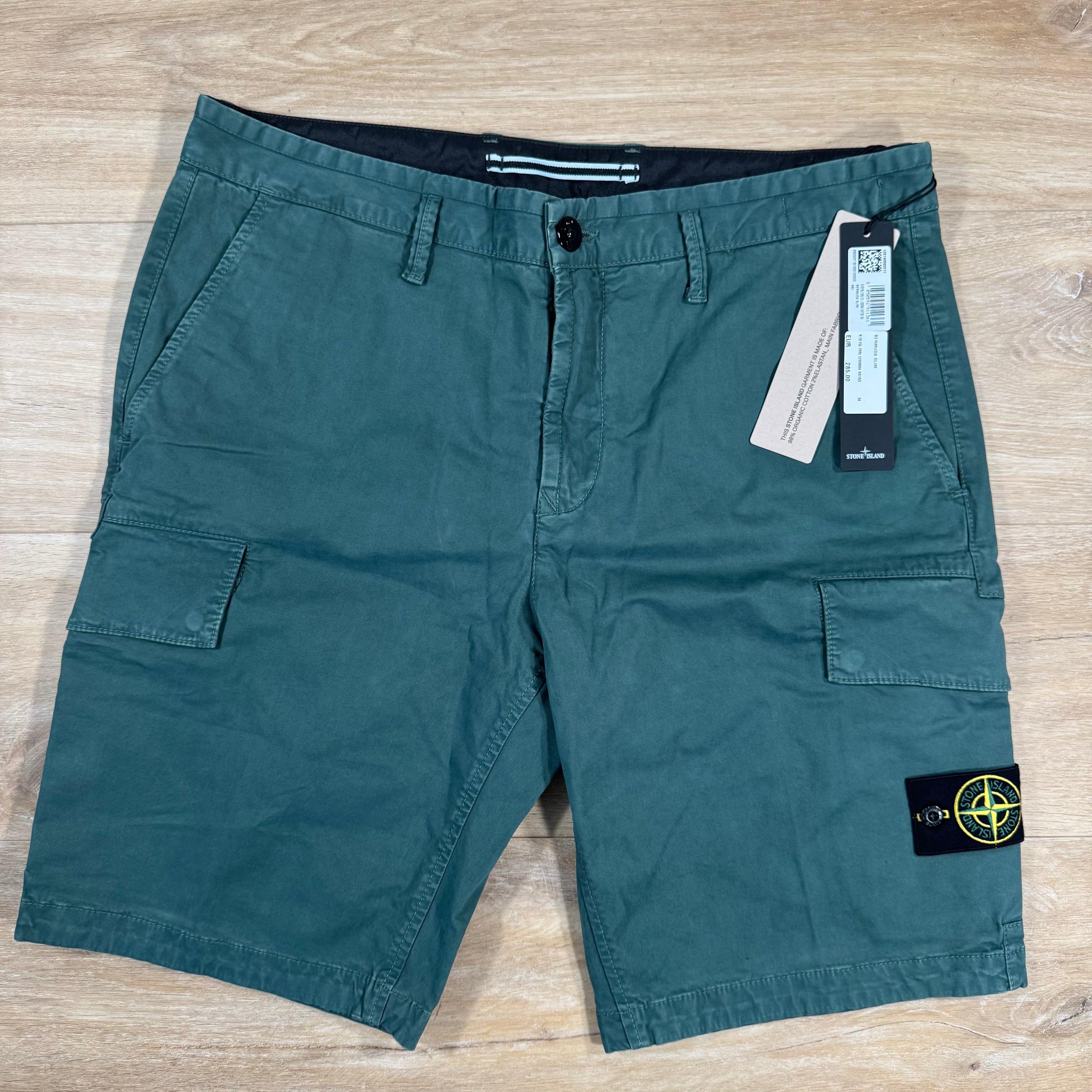 Stone Island Stretch Twill Cargo Shorts in Bottle Green Ironleague