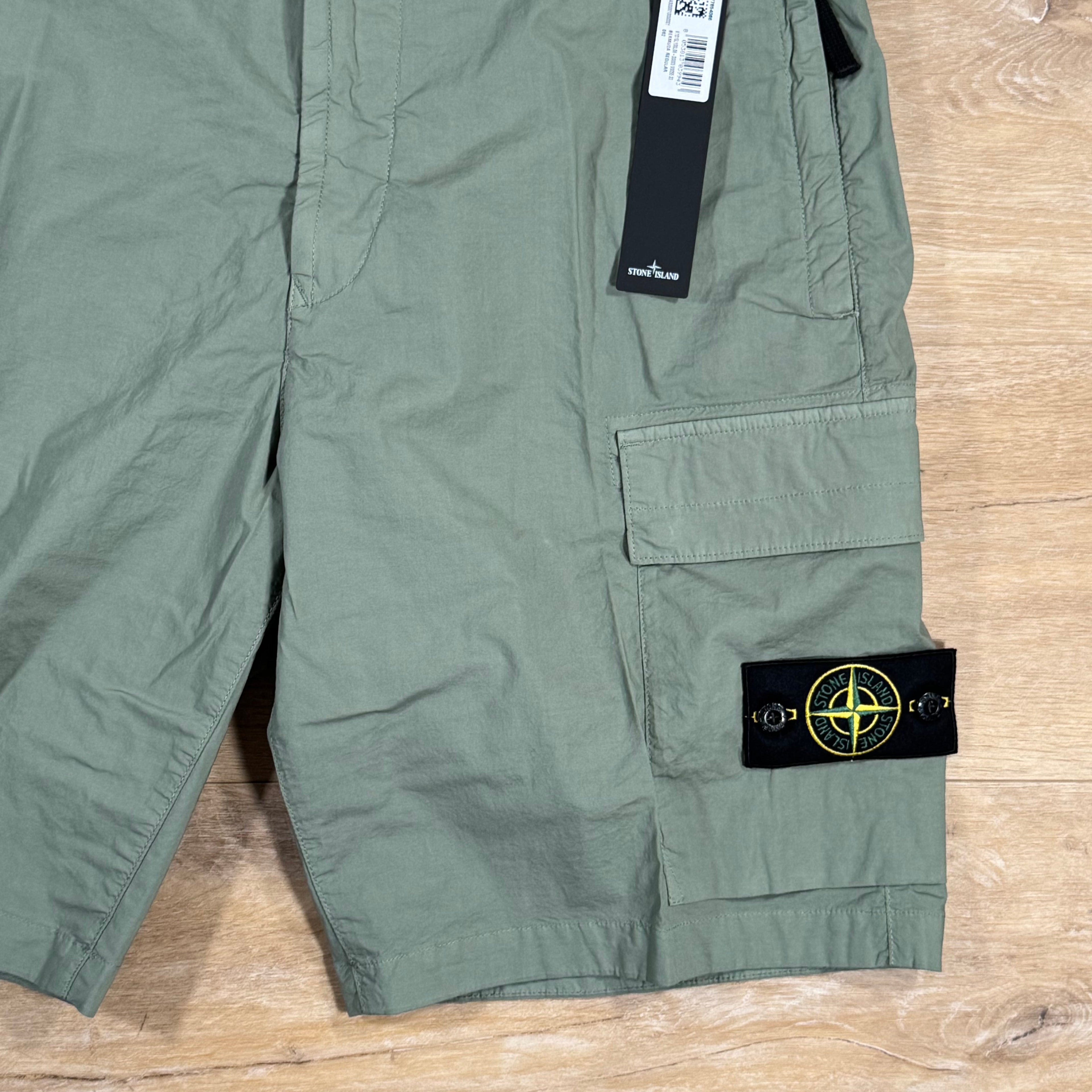Stone Island Stretch Tela Cargo Bermuda Shorts in Sage Green Ironleague