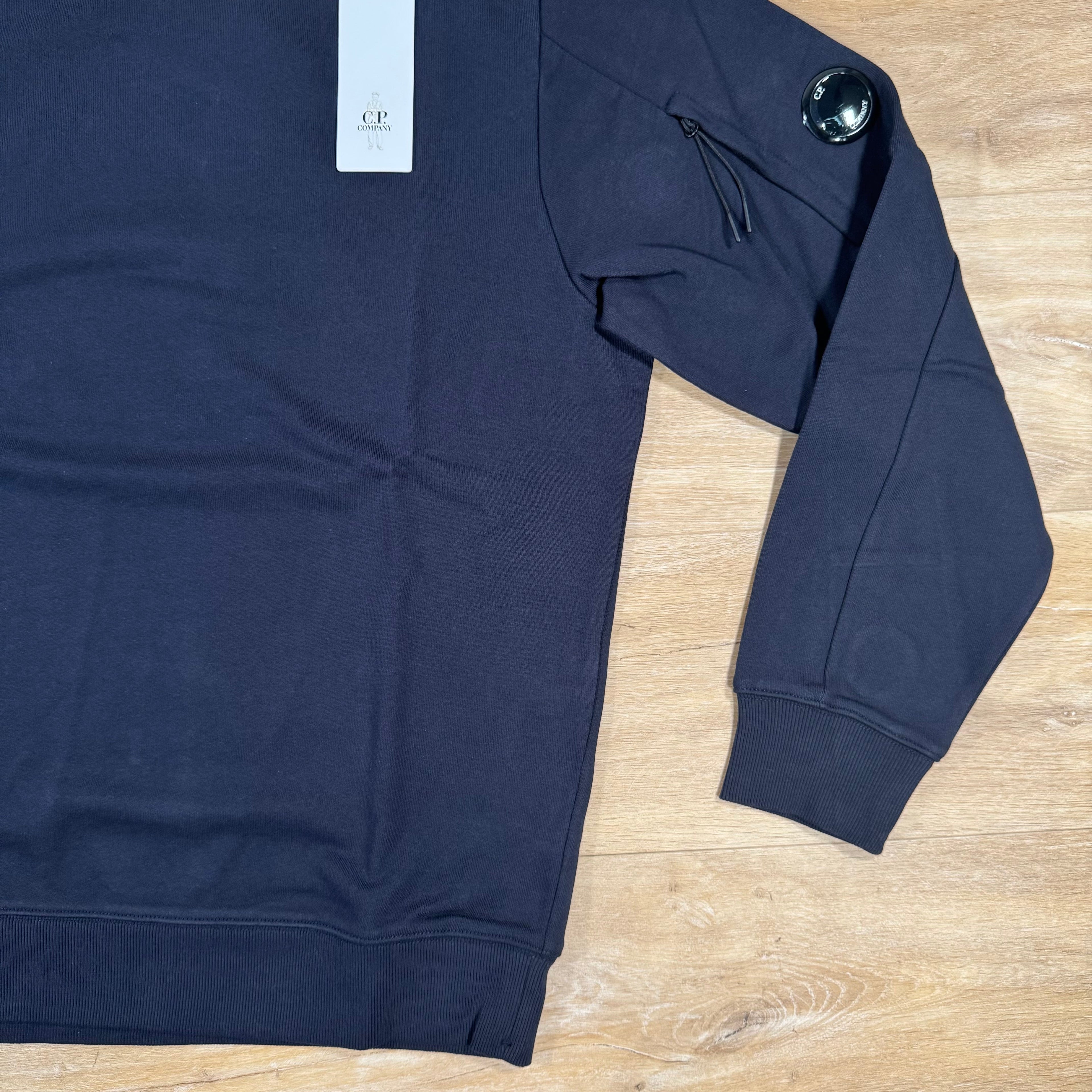 CP Company Diagonal Raised Fleece Crewneck Lens Sweatshirt in Navy Ironleague