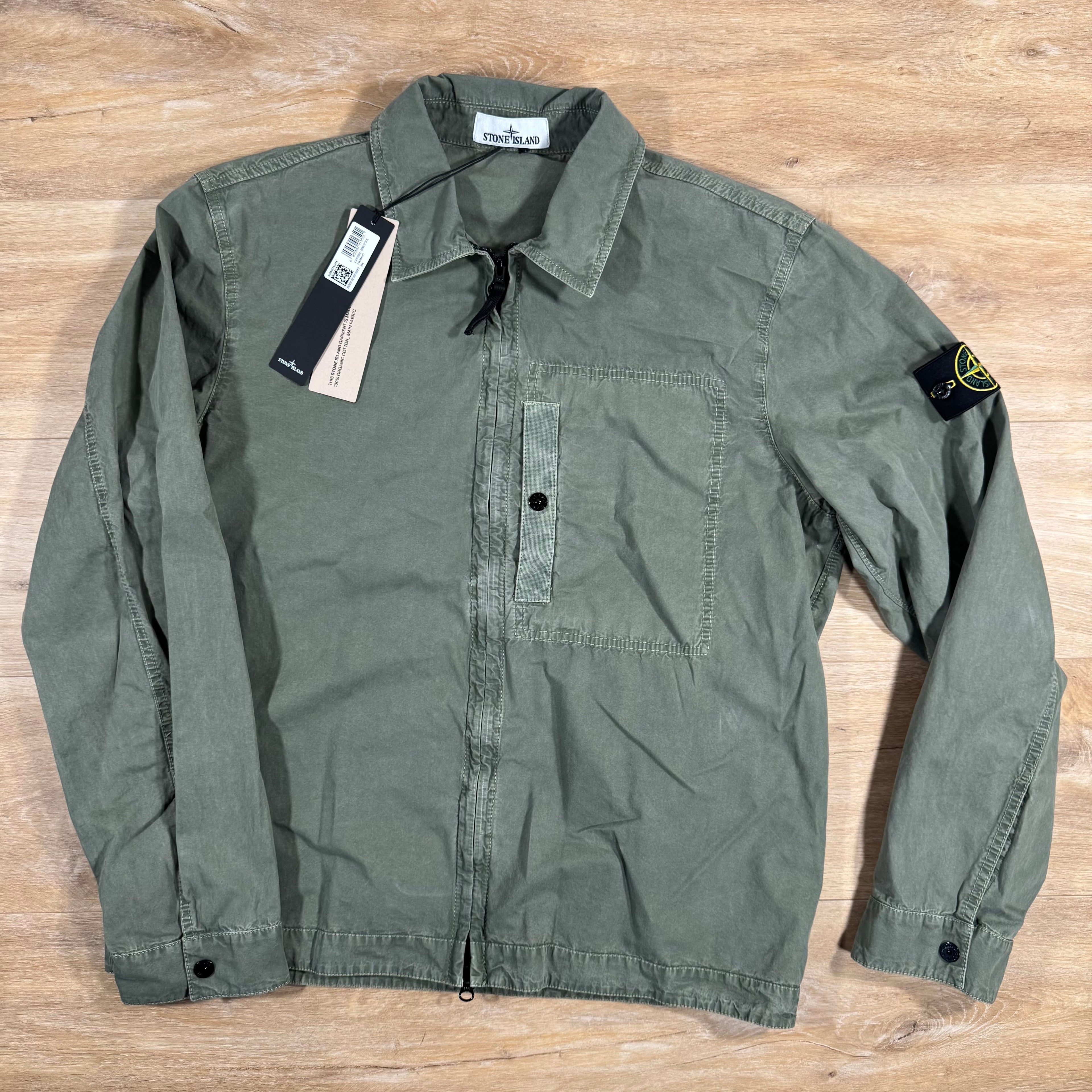 Stone Island Brushed Canvas Old Treatment Overshirt in Musk Green Ironleague