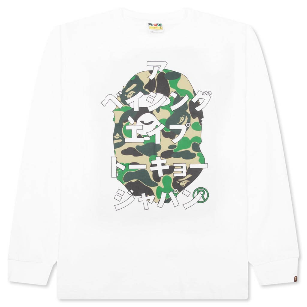 A BATHING APE Abc Camo Japanese Letters L/S Tee - White/Green