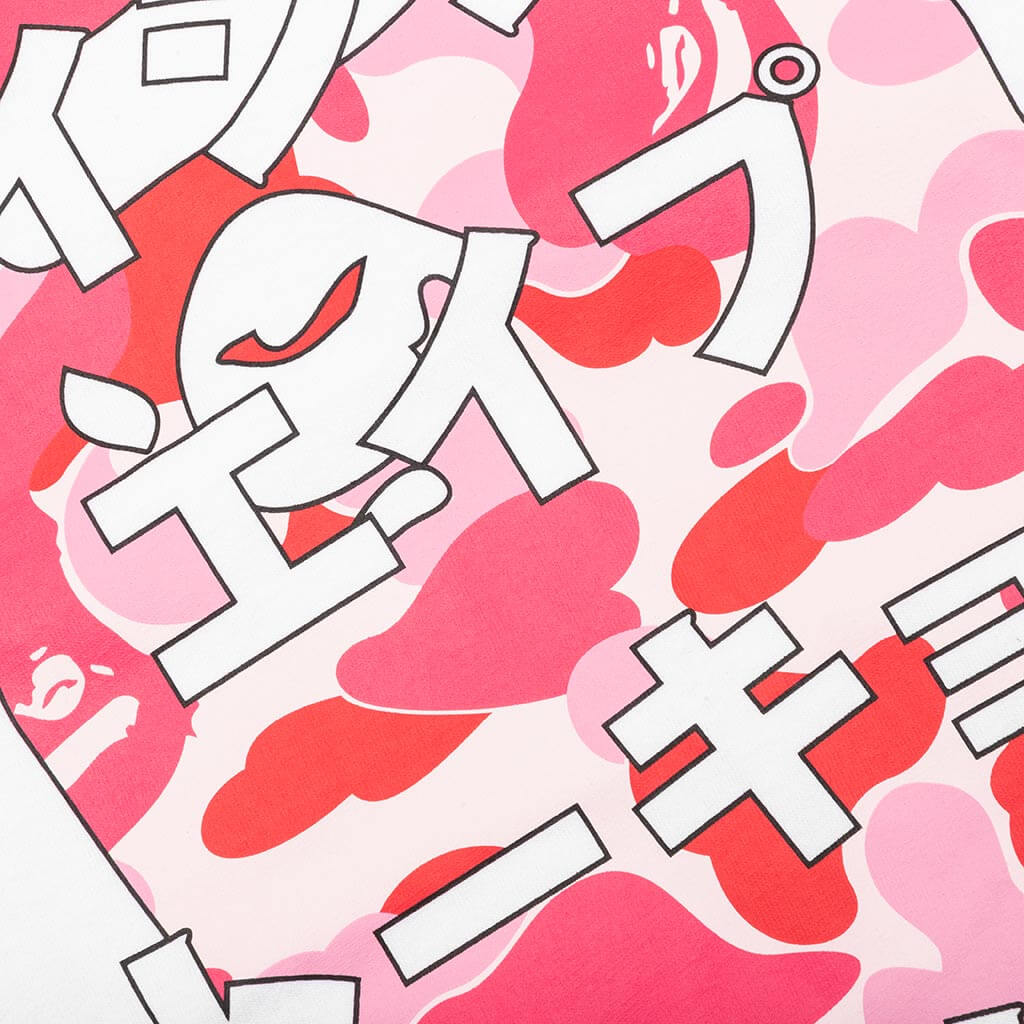 A BATHING APE Abc Camo Japanese Letters L/S Tee - White/Pink