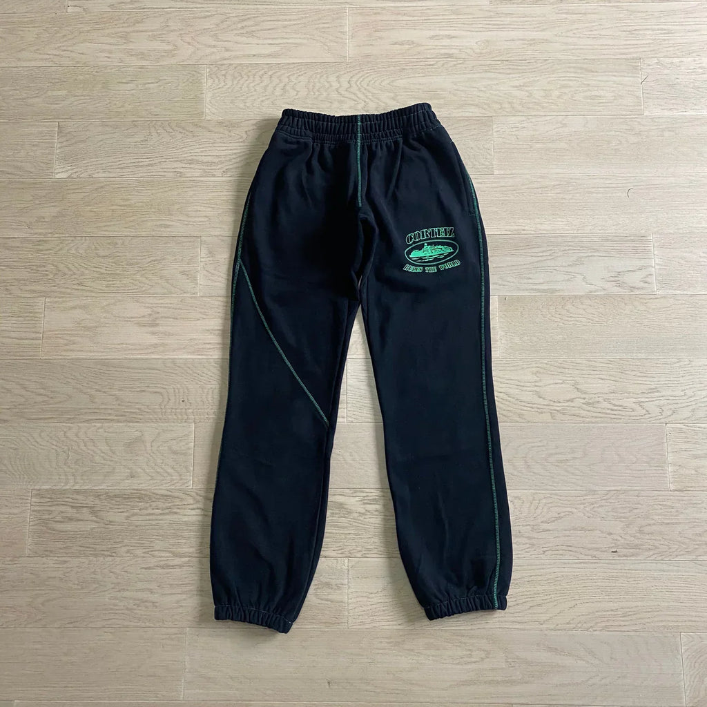Corteiz Alcatraz Jogging Pants - Black/Green Ironleague