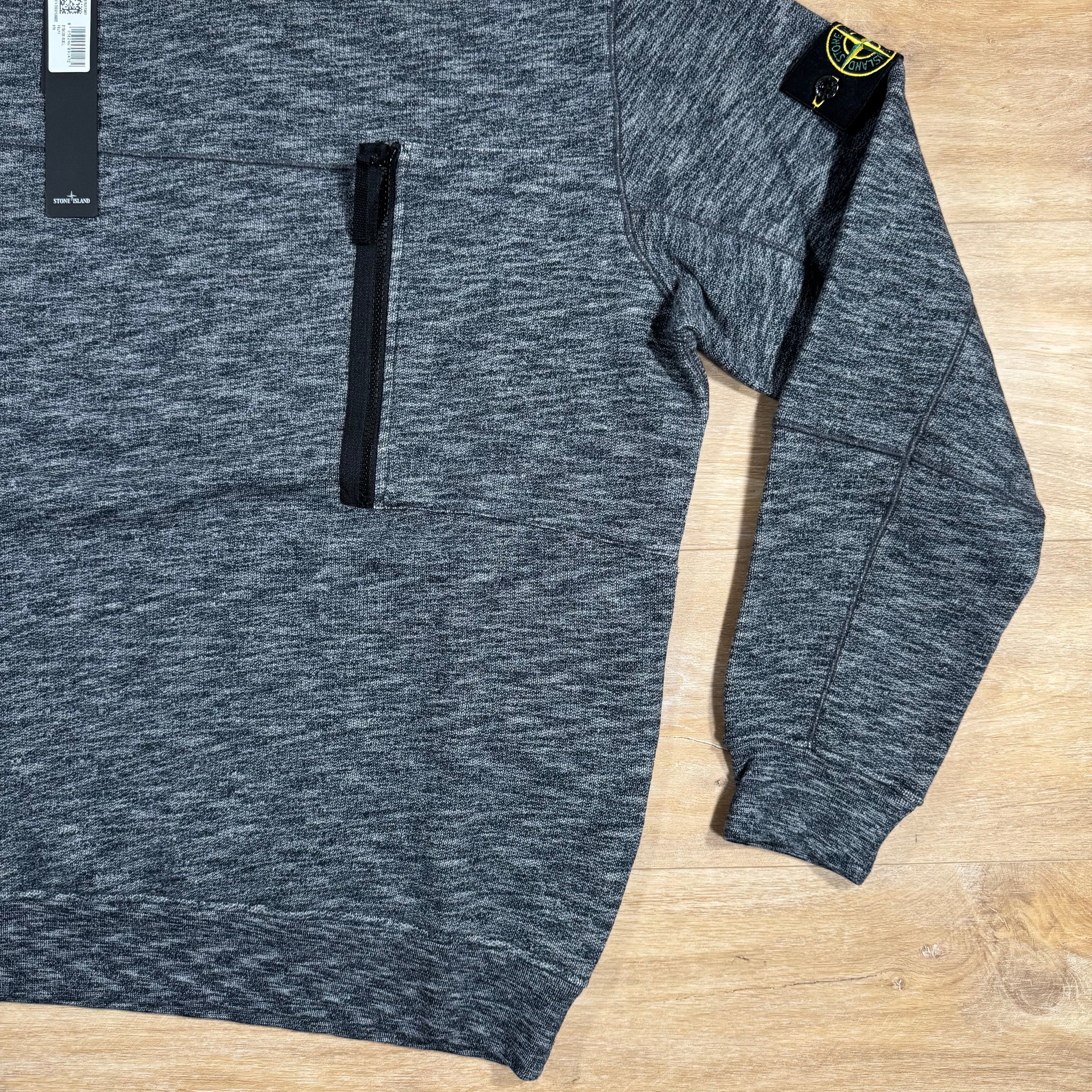 Stone Island Mouline Cotton Zip Pocket Sweatshirt in Lead Grey Ironleague