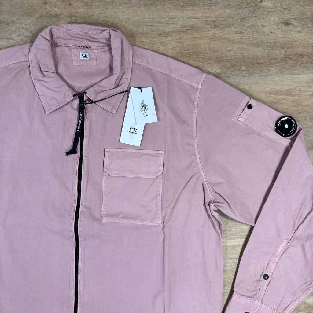 CP Company Organic Gabardine Lens Overshirt in Misty Rose - Pink Ironleague