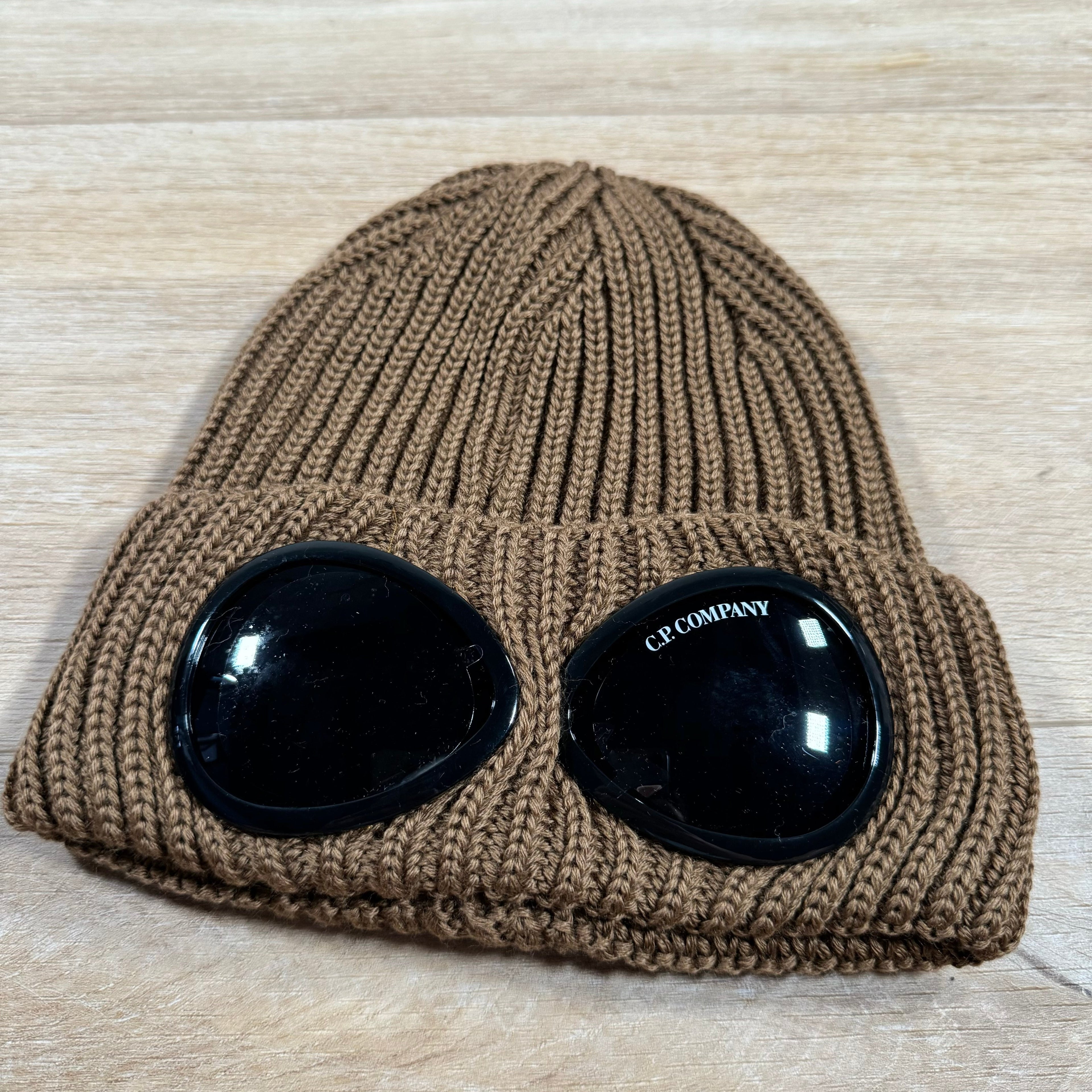 CP Company Extra Fine Merino Wool Goggle Beanie in Toffee Ironleague