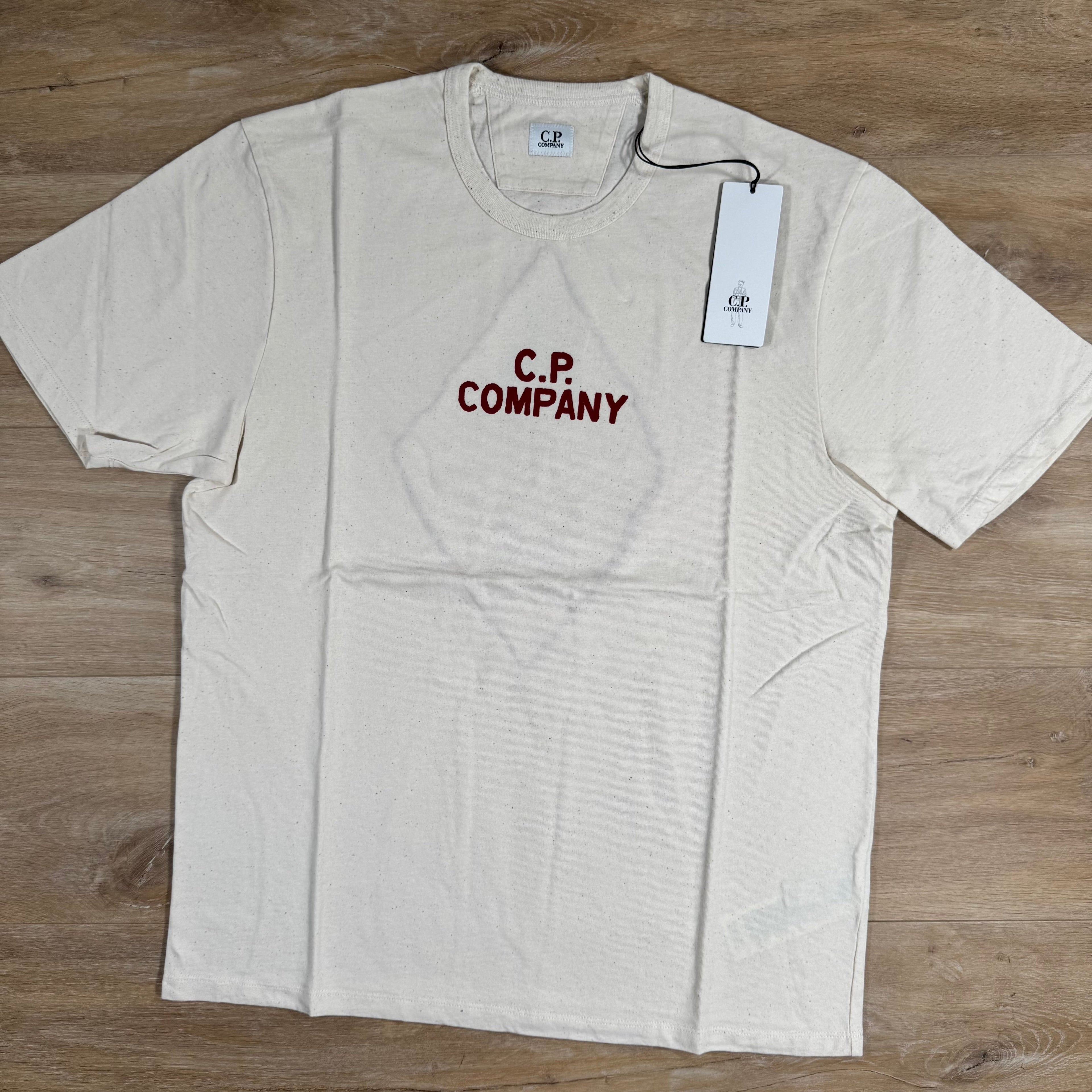 CP Company Natural Jersey Logo T-Shirt in Pistachio Shell - Beige Ironleague