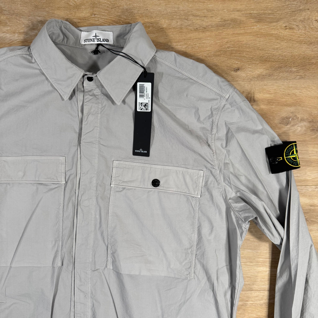Stone Island Supima Twill Stretch-TC Overshirt in Pearl Grey Ironleague
