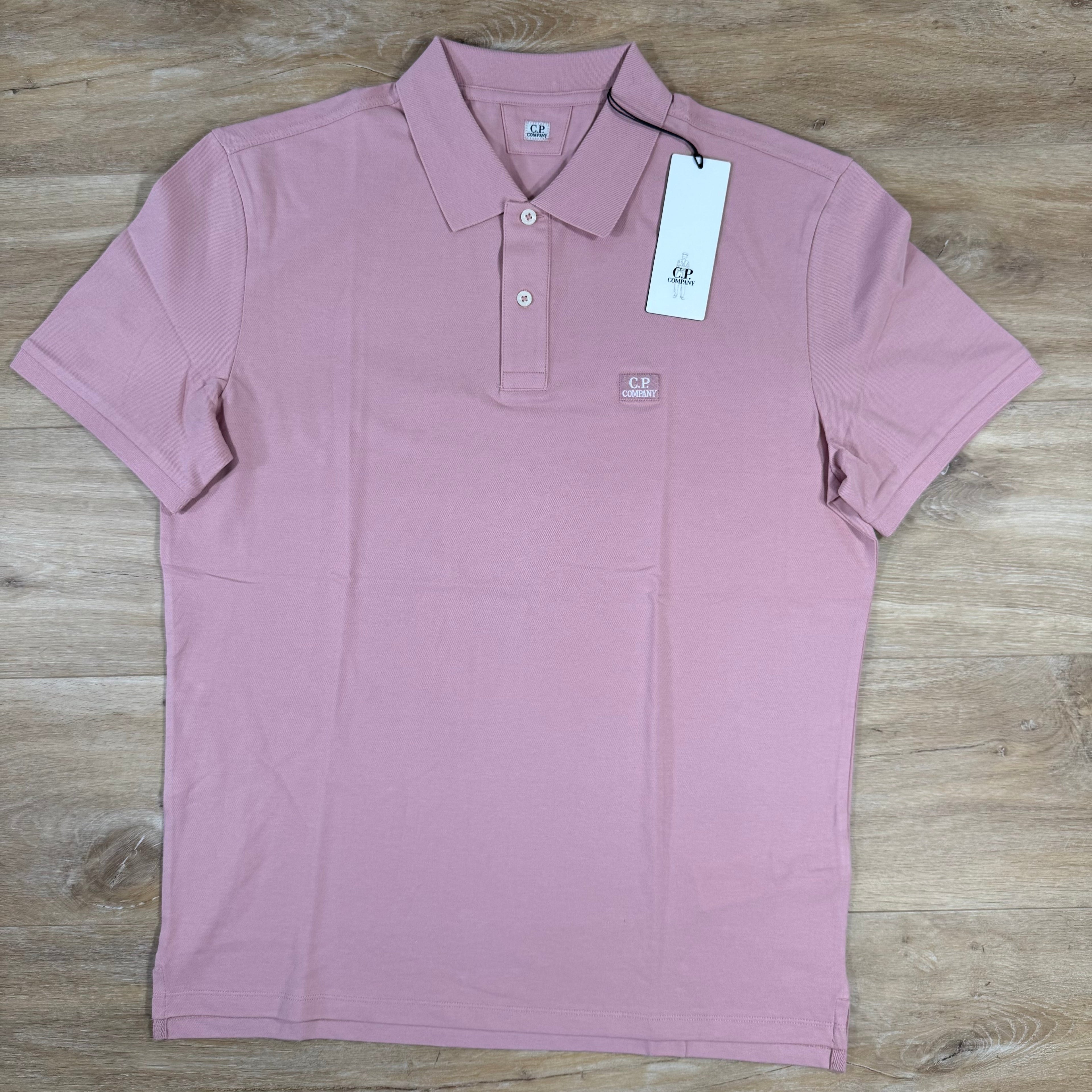 CP Company Stretch Piquet Logo Polo Shirt in Misty Rose - Pink Ironleague