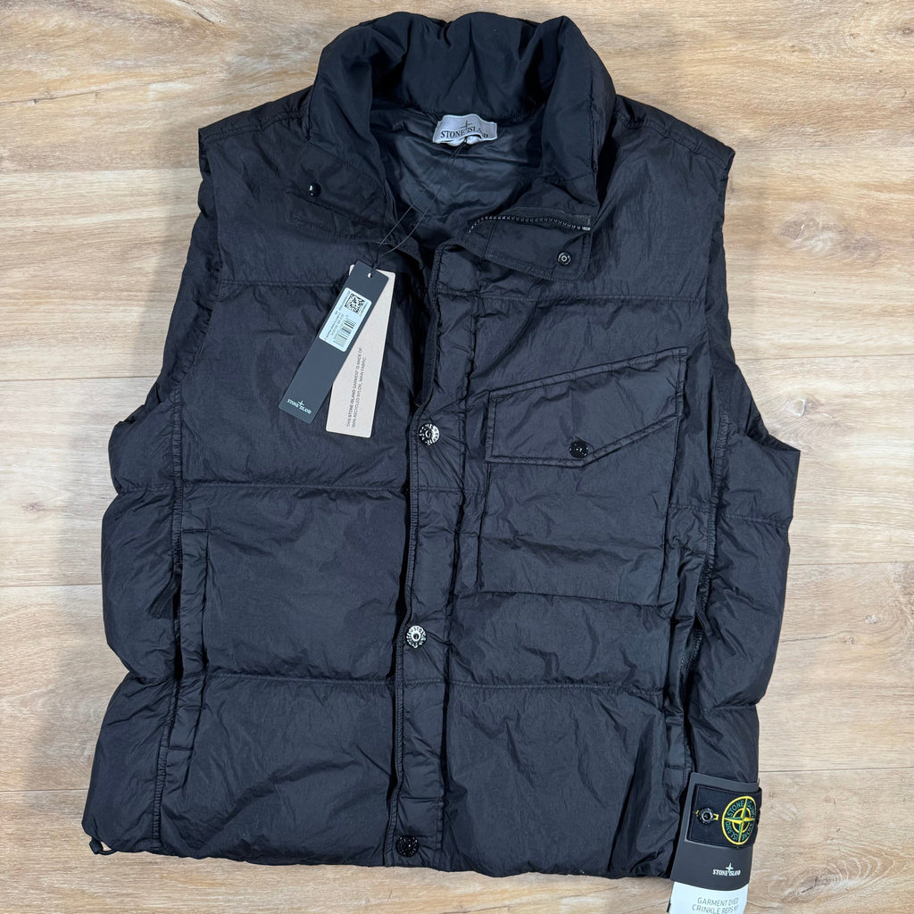 Stone Island Crinkle Reps NY Nylon Down Vest in Black Ironleague