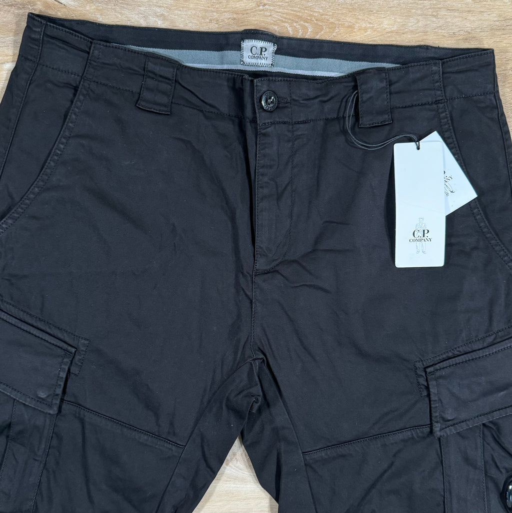 CP Company Stretch Sateen Lens Cargo Shorts in Black Ironleague