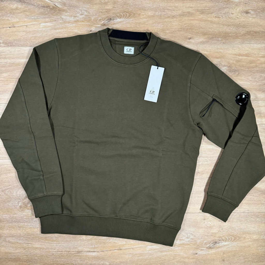 CP Company Diagonal Raised Fleece Lens Sweatshirt in Ivy Green Ironleague