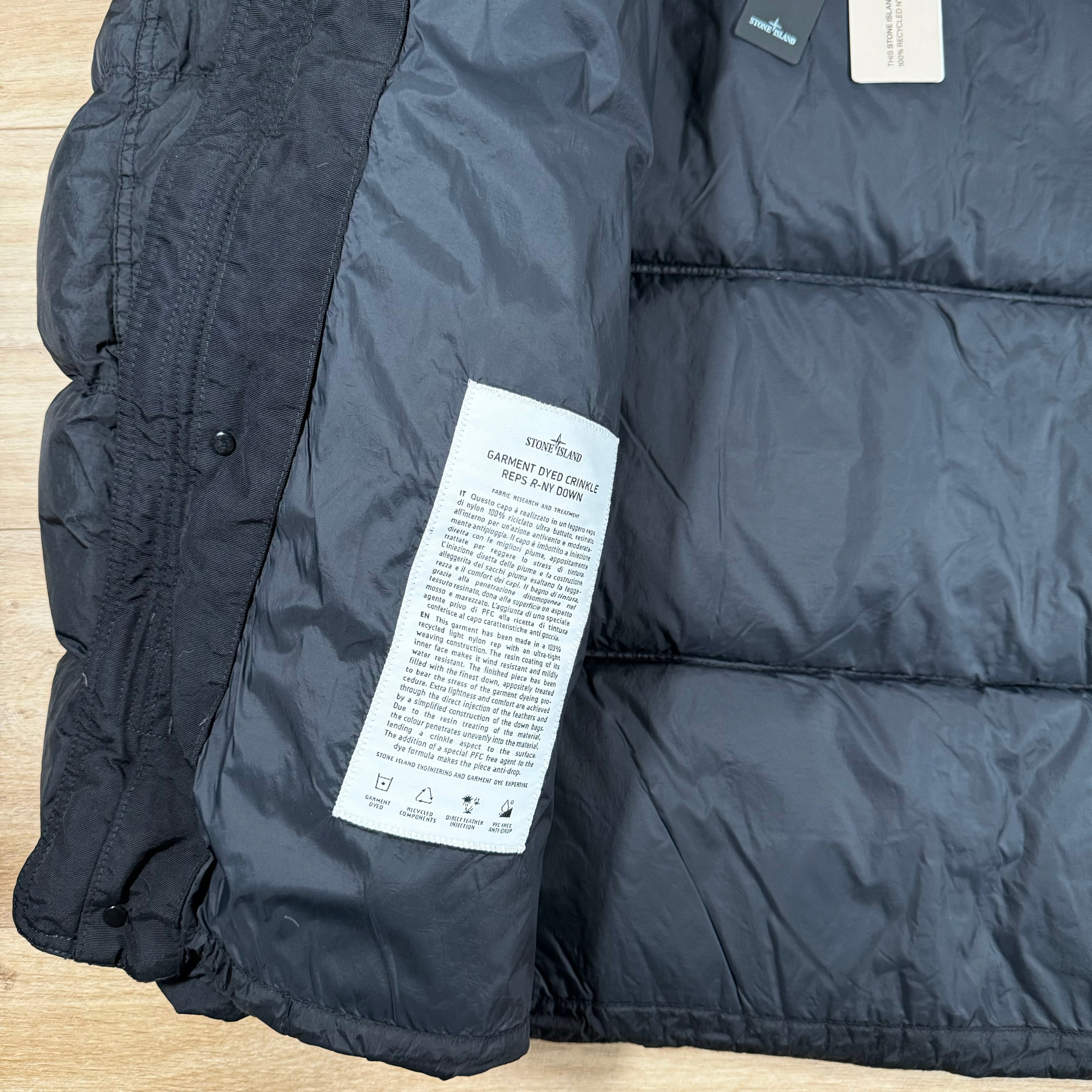 Stone Island Crinkle Reps-NY Down Jacket in Black Ironleague