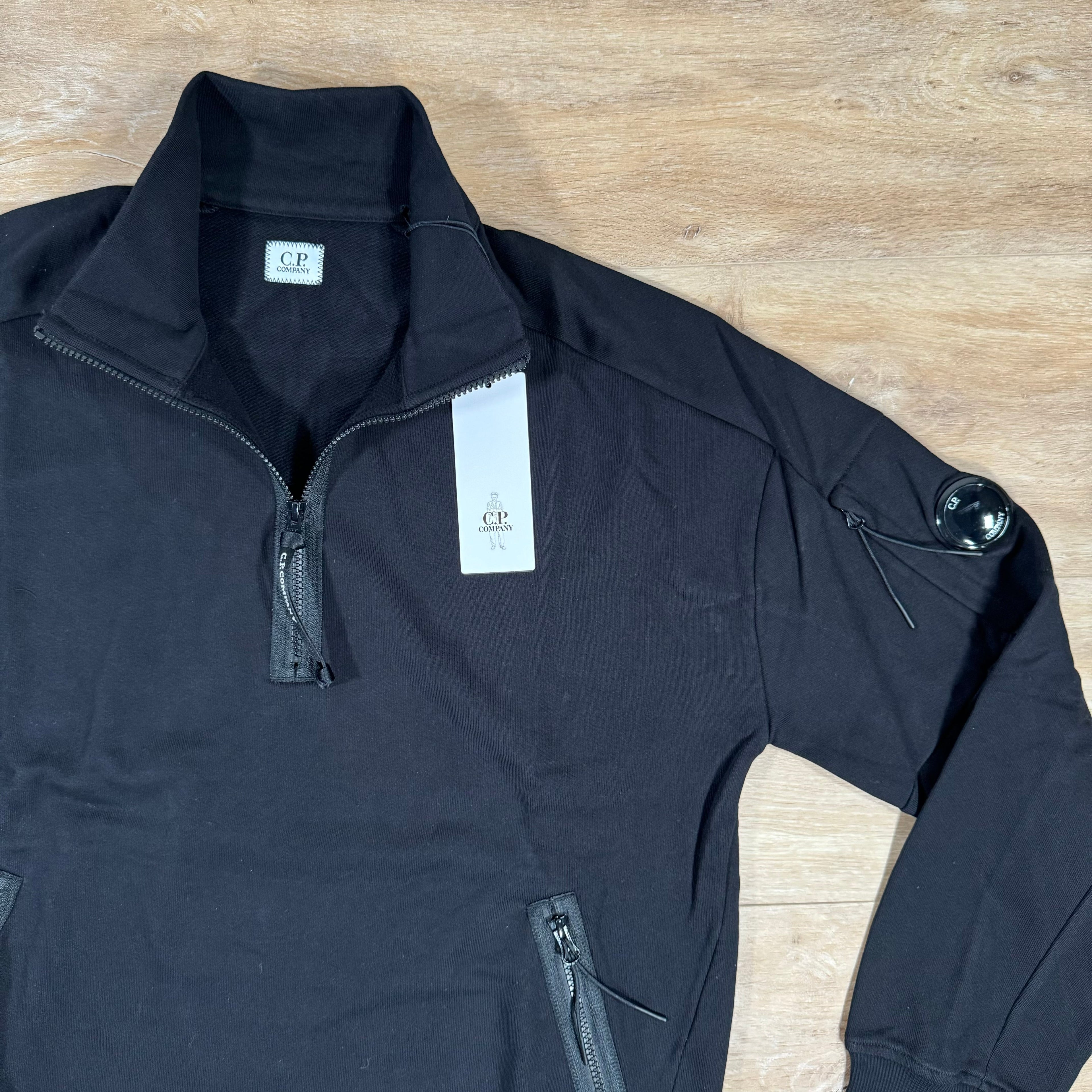 CP Company Diagonal Raised Half-Zipped Lens Sweatshirt in Black Ironleague