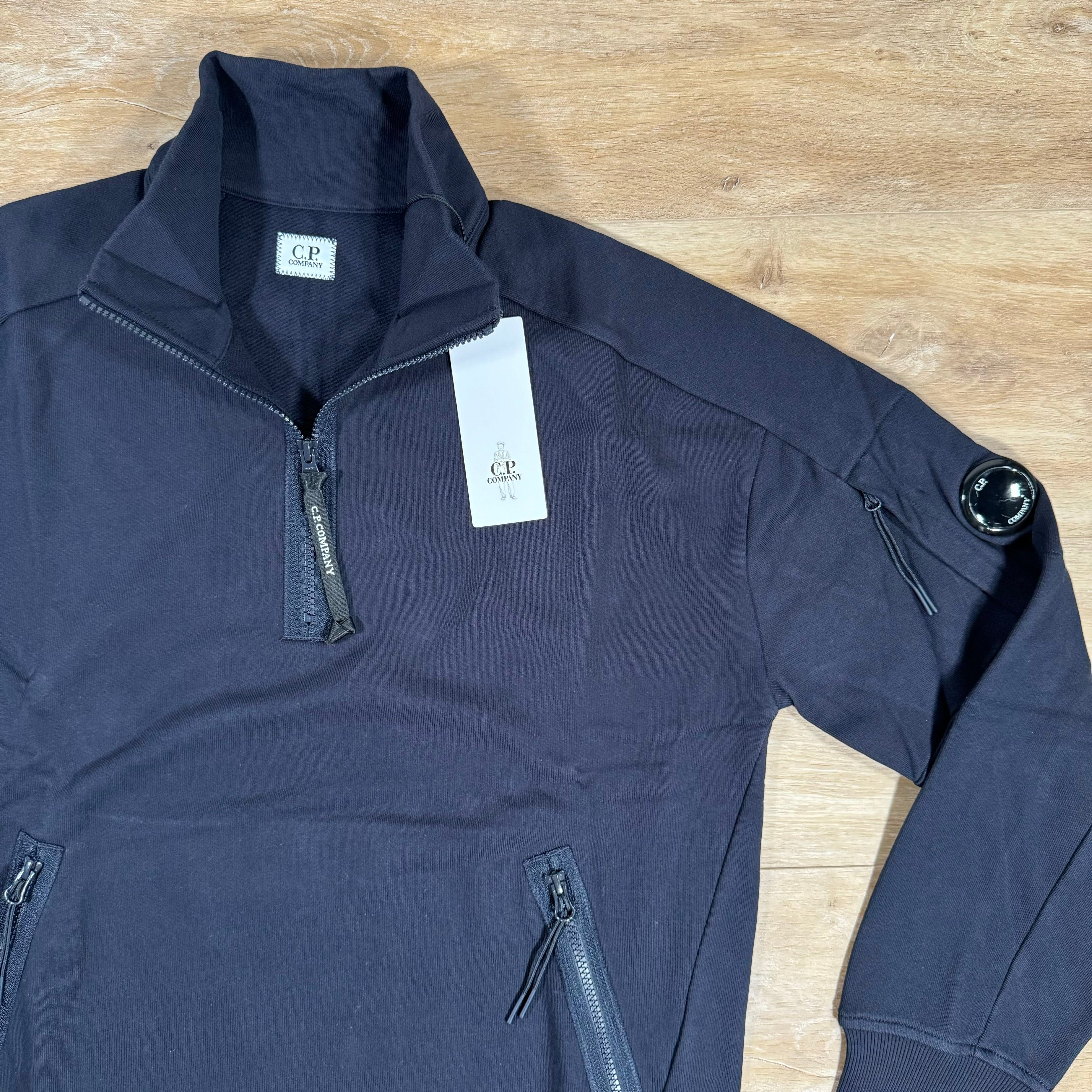 CP Company Diagonal Raised Half-Zipped Lens Sweatshirt in Navy Ironleague
